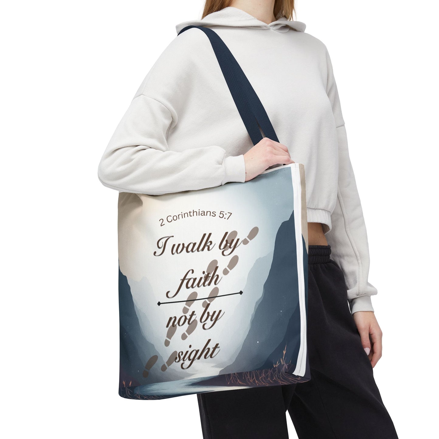 Faith Tote Bag “I Walk by Faith Not by Sight” 2 Corinthians 5:7 Inspirational Tote