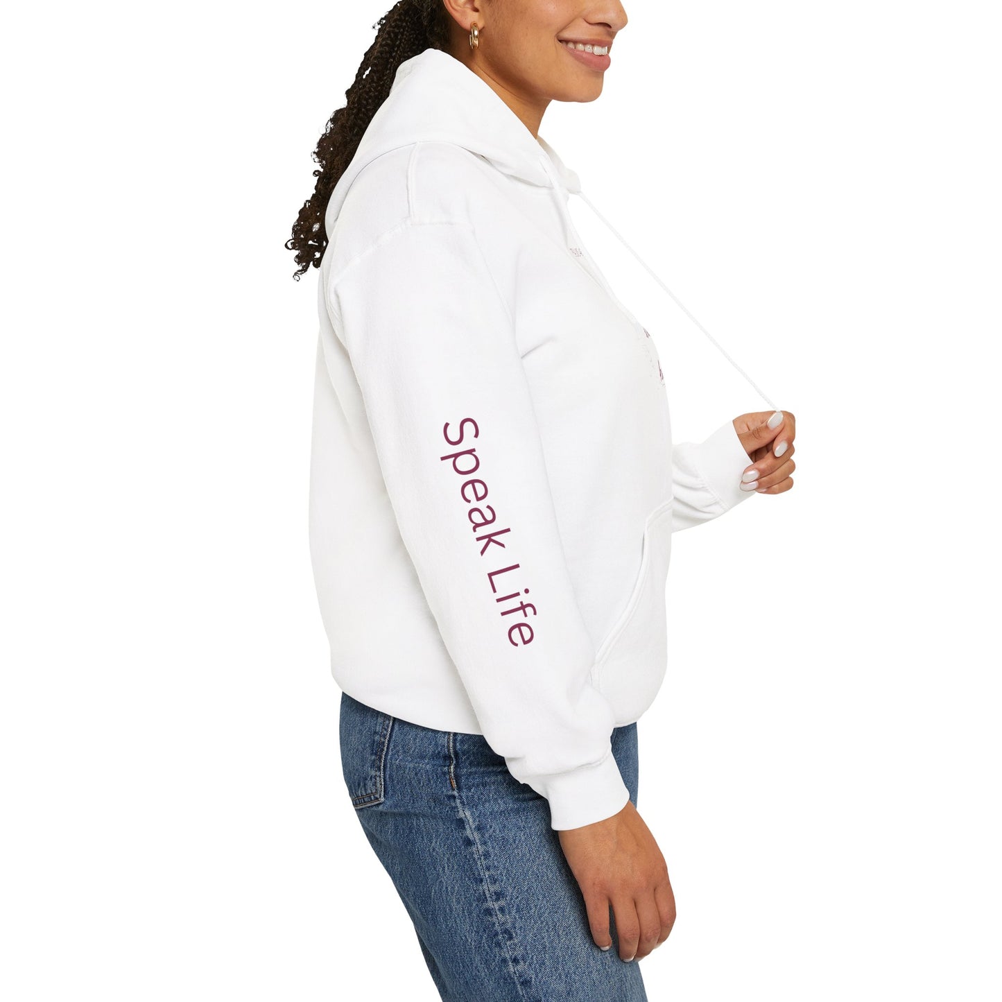 Psalm 46:5 'God Is Within Her' Hoodie; Faith-Inspired White Pullover with 'Speak Life' Sleeve