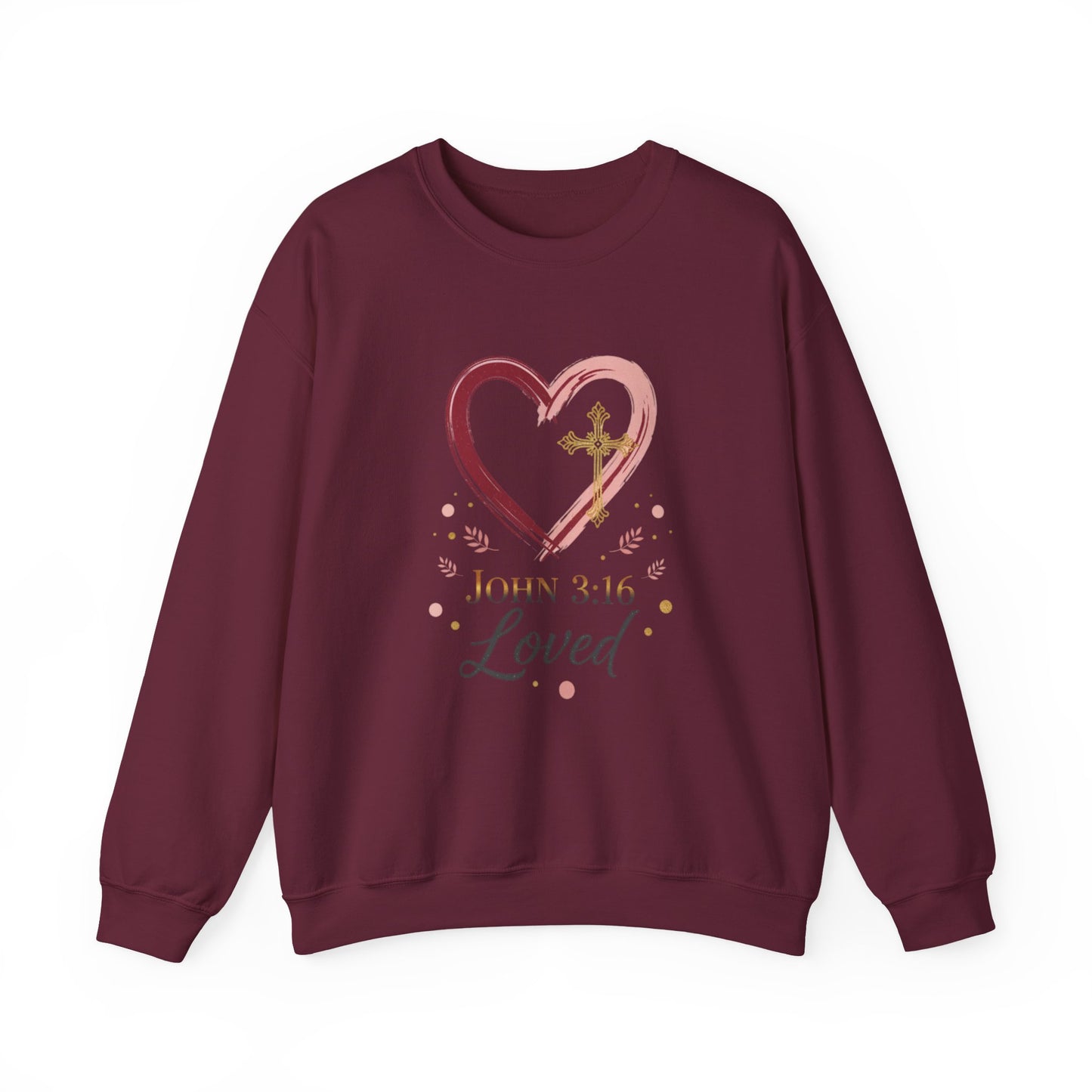 John 3:16 Loved Sweatshirt. Christian Heart Faith Crewneck