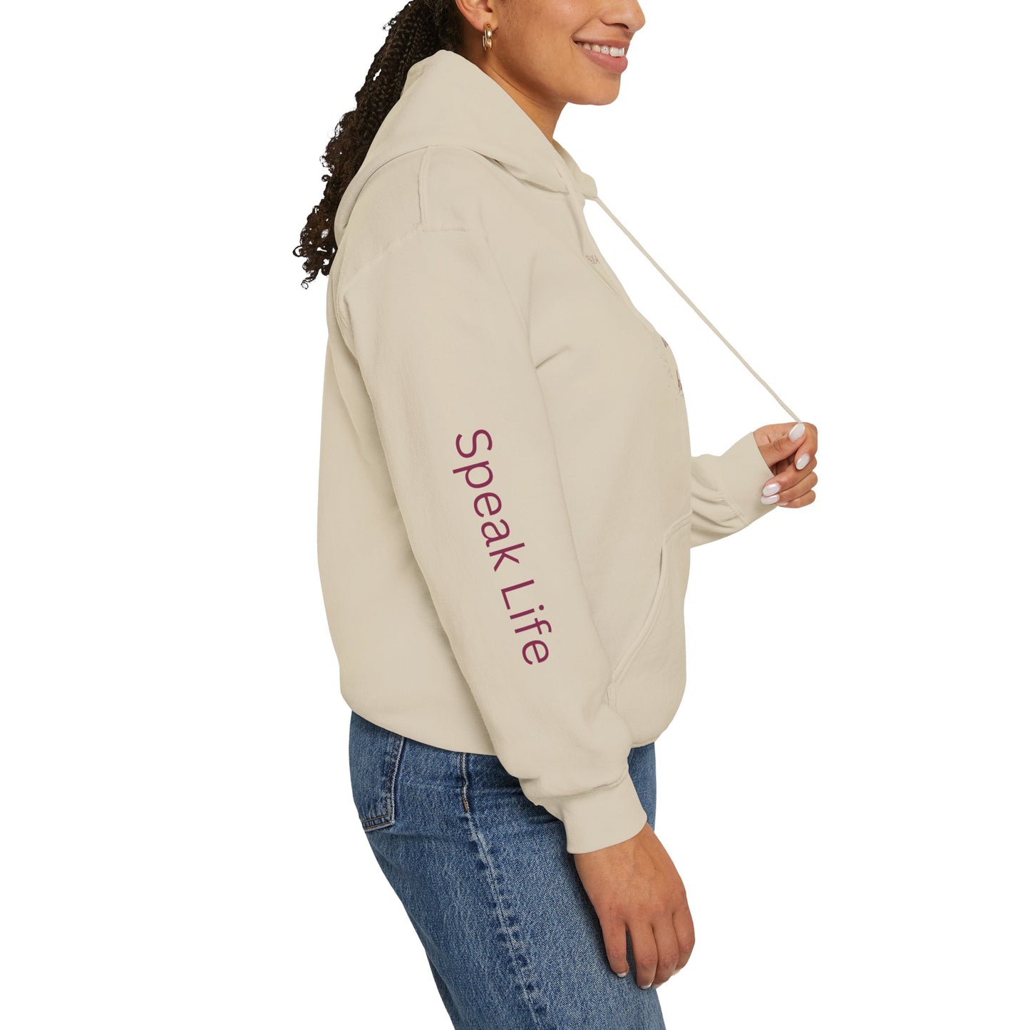 Psalm 46:5 'God Is Within Her' Hoodie; Faith-Inspired White Pullover with 'Speak Life' Sleeve