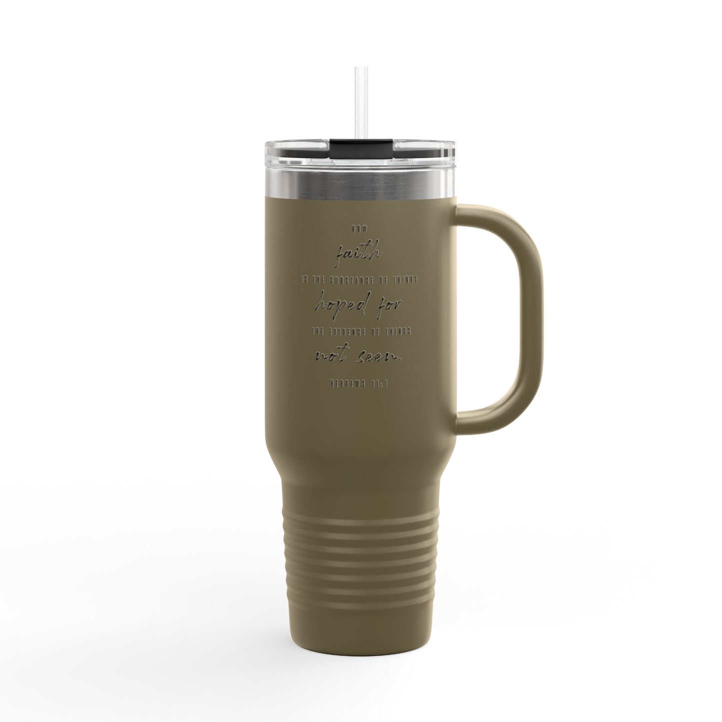 40oz Insulated Travel Mug, Inspirational Script Faith Quote