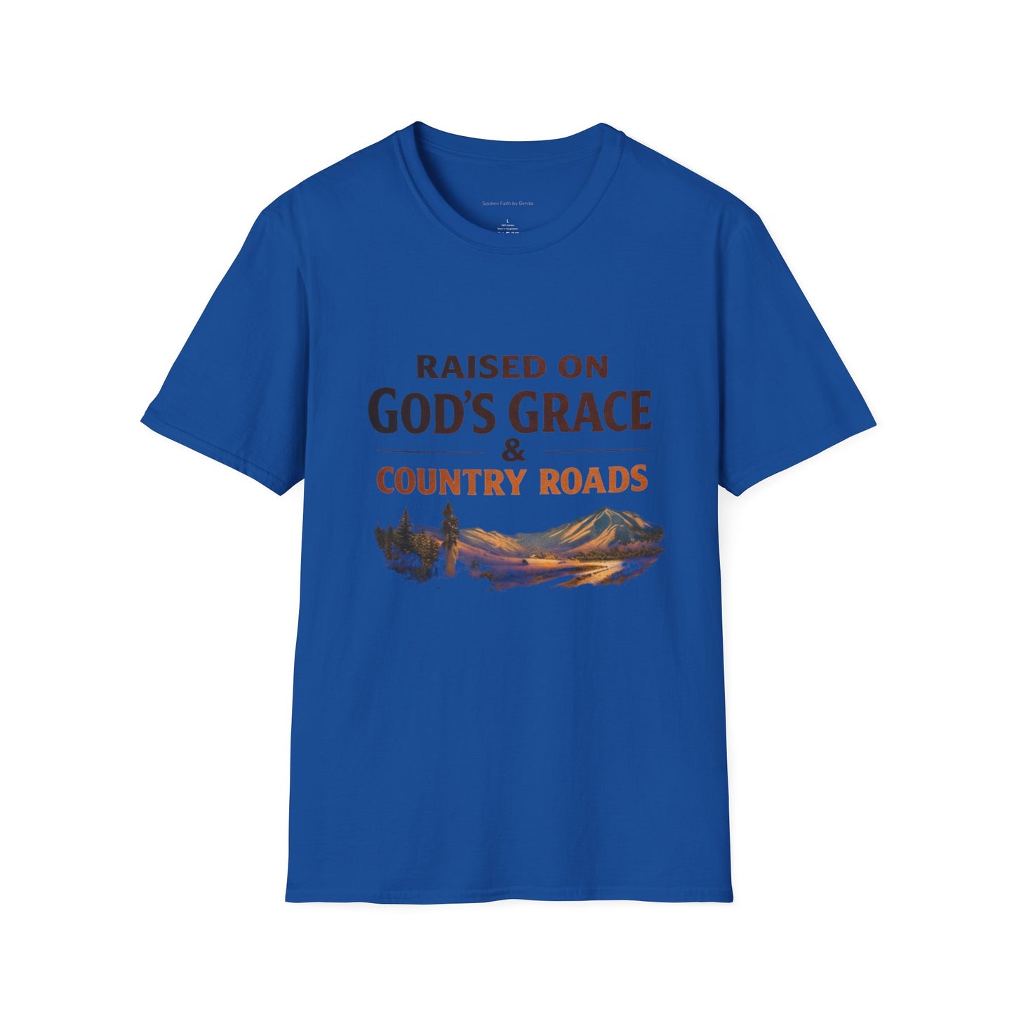 Raised on God's Grace & Country Roads T‑Shirt. Faithful Country Graphic Tee