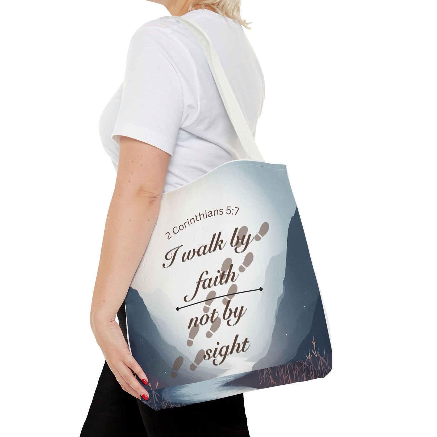 Faith Tote Bag “I Walk by Faith Not by Sight” 2 Corinthians 5:7 Inspirational Tote