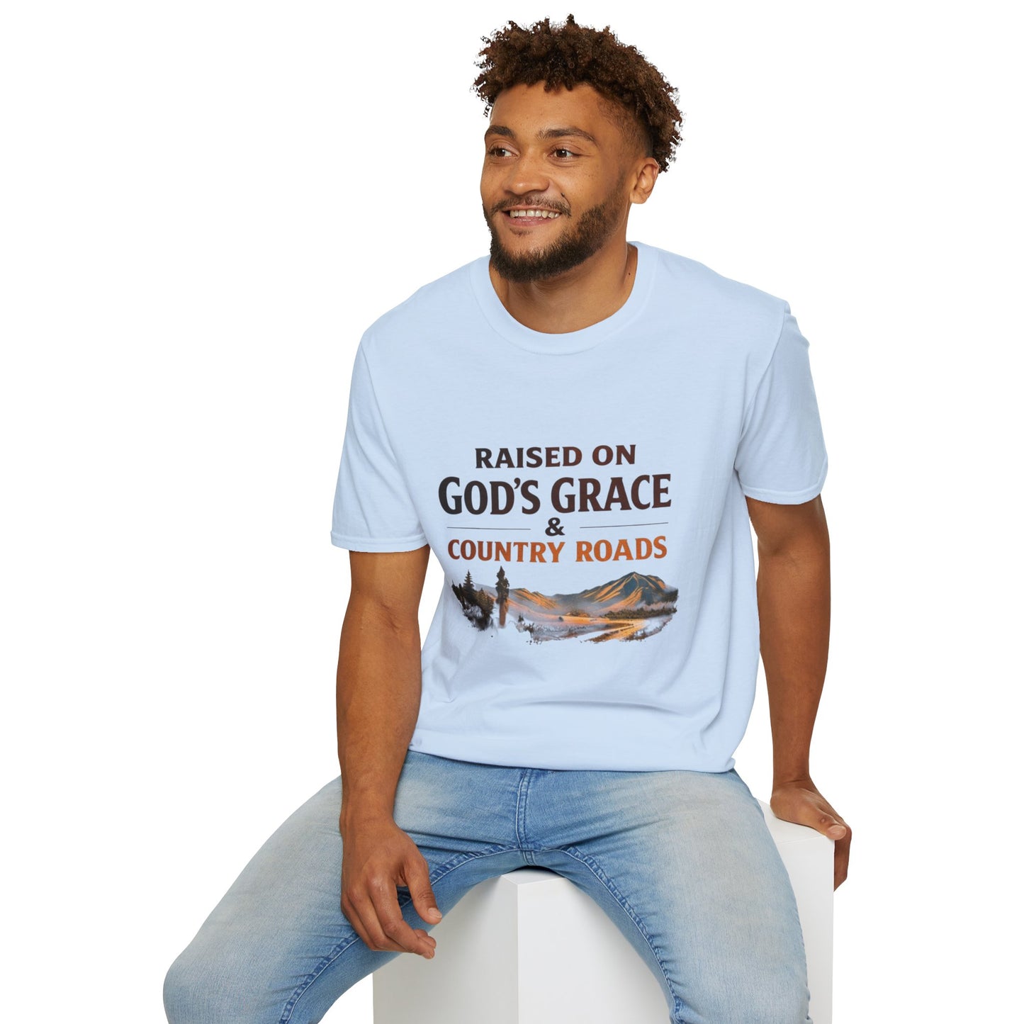 Raised on God's Grace & Country Roads T‑Shirt. Faithful Country Graphic Tee