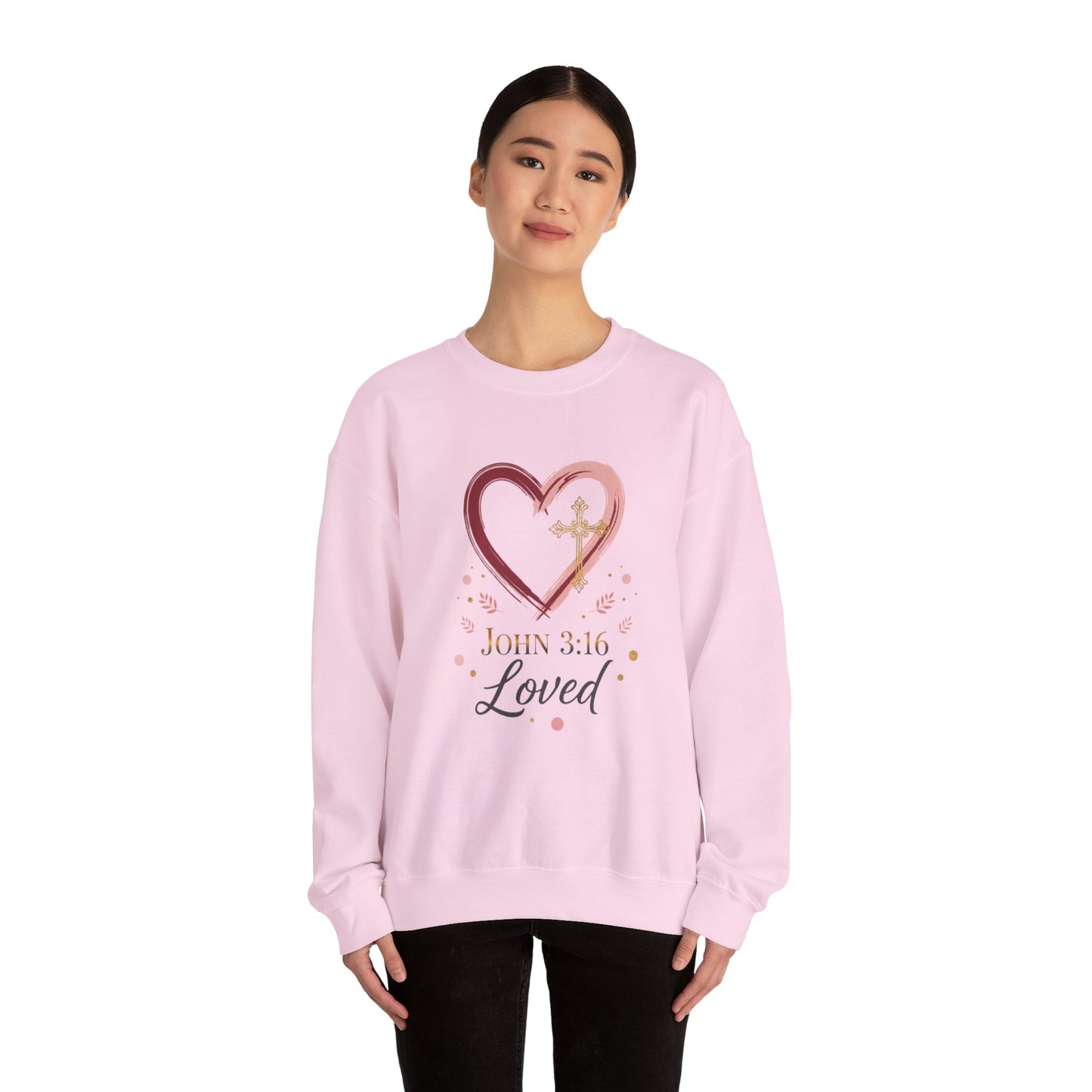 John 3:16 Loved Sweatshirt. Christian Heart Faith Crewneck