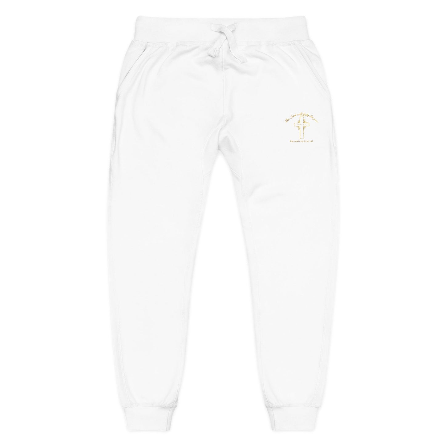 Embroidered 'The Lord will fight for you' Fleece Sweatpants. Soft White Joggers