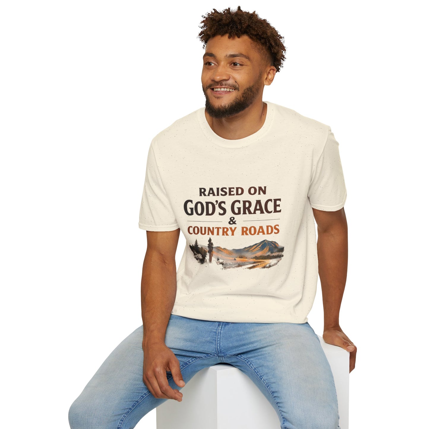 Raised on God's Grace & Country Roads T‑Shirt. Faithful Country Graphic Tee