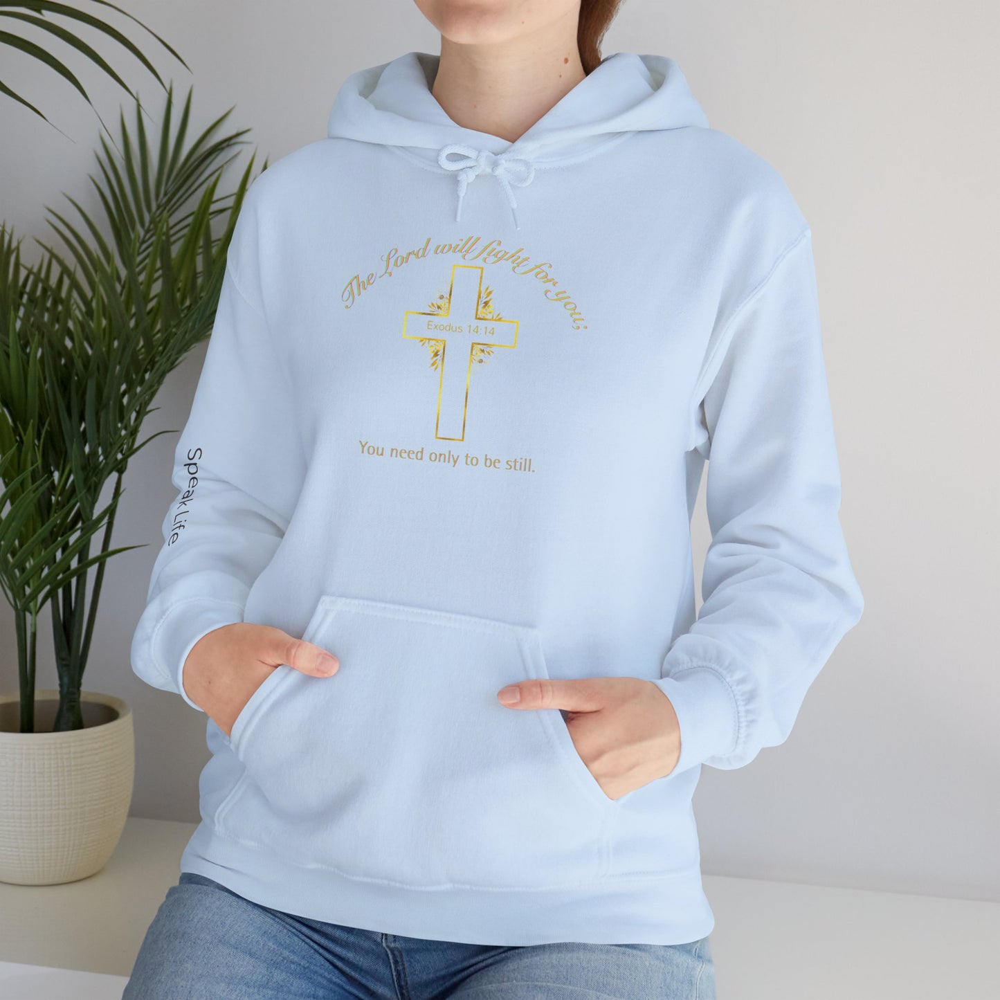 Christian Cross Hoodie  "The Lord will fight for you" Inspirational Faith Sweatshirt
