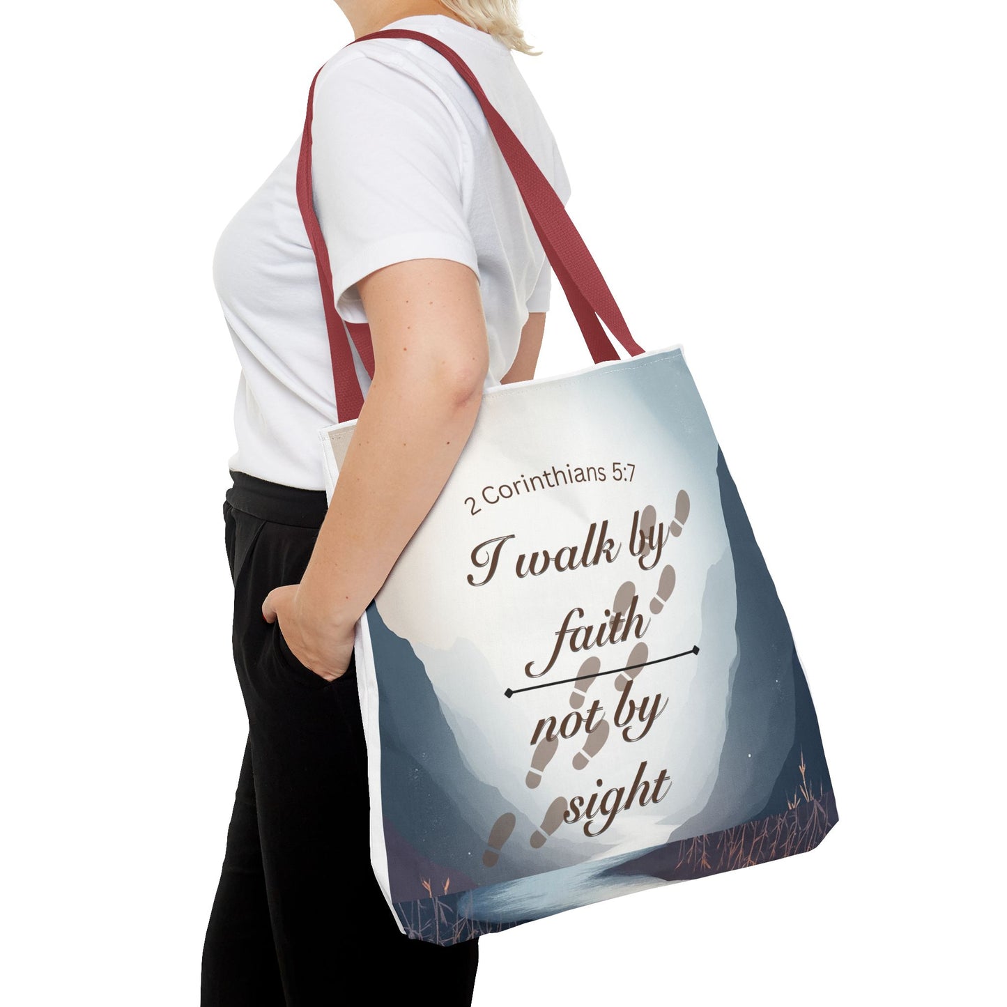 Faith Tote Bag “I Walk by Faith Not by Sight” 2 Corinthians 5:7 Inspirational Tote