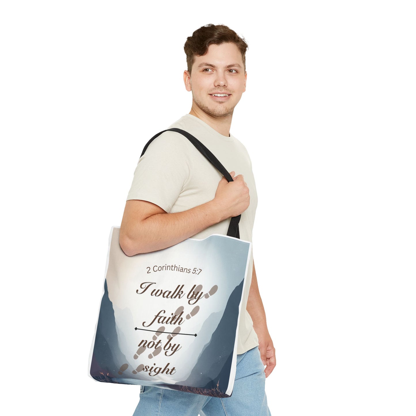 Faith Tote Bag “I Walk by Faith Not by Sight” 2 Corinthians 5:7 Inspirational Tote
