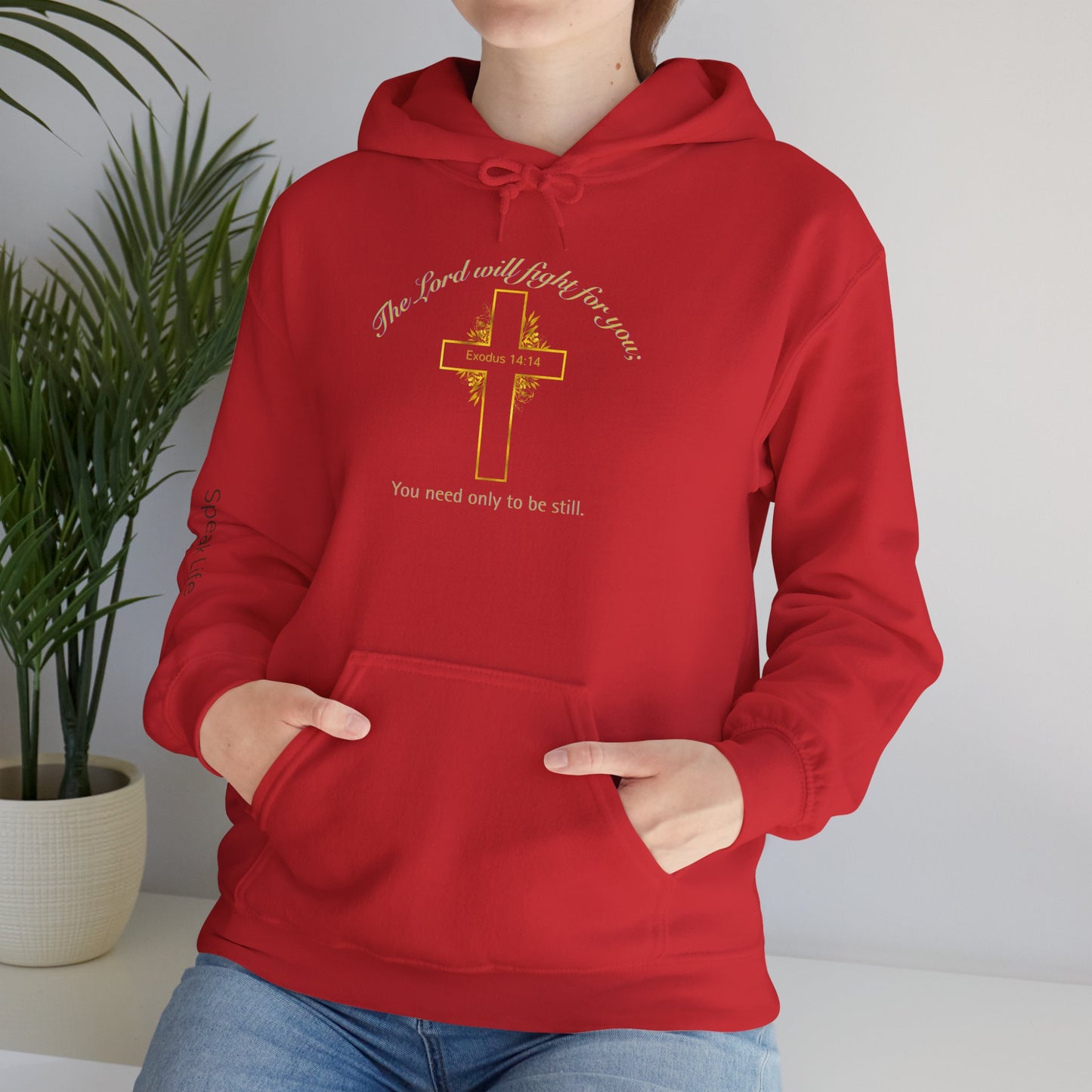 Christian Cross Hoodie  "The Lord will fight for you" Inspirational Faith Sweatshirt