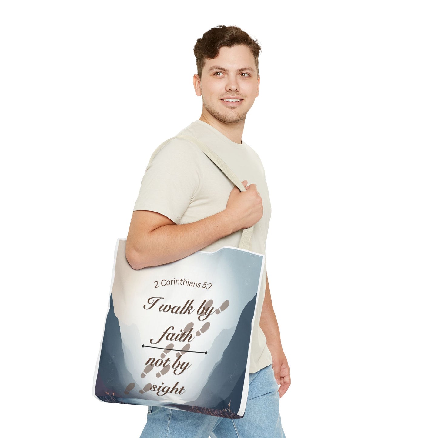 Faith Tote Bag “I Walk by Faith Not by Sight” 2 Corinthians 5:7 Inspirational Tote
