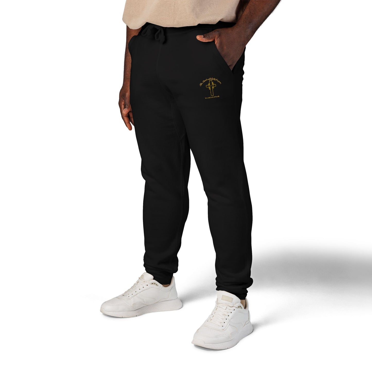 Embroidered 'The Lord will fight for you' Fleece Sweatpants. Soft White Joggers