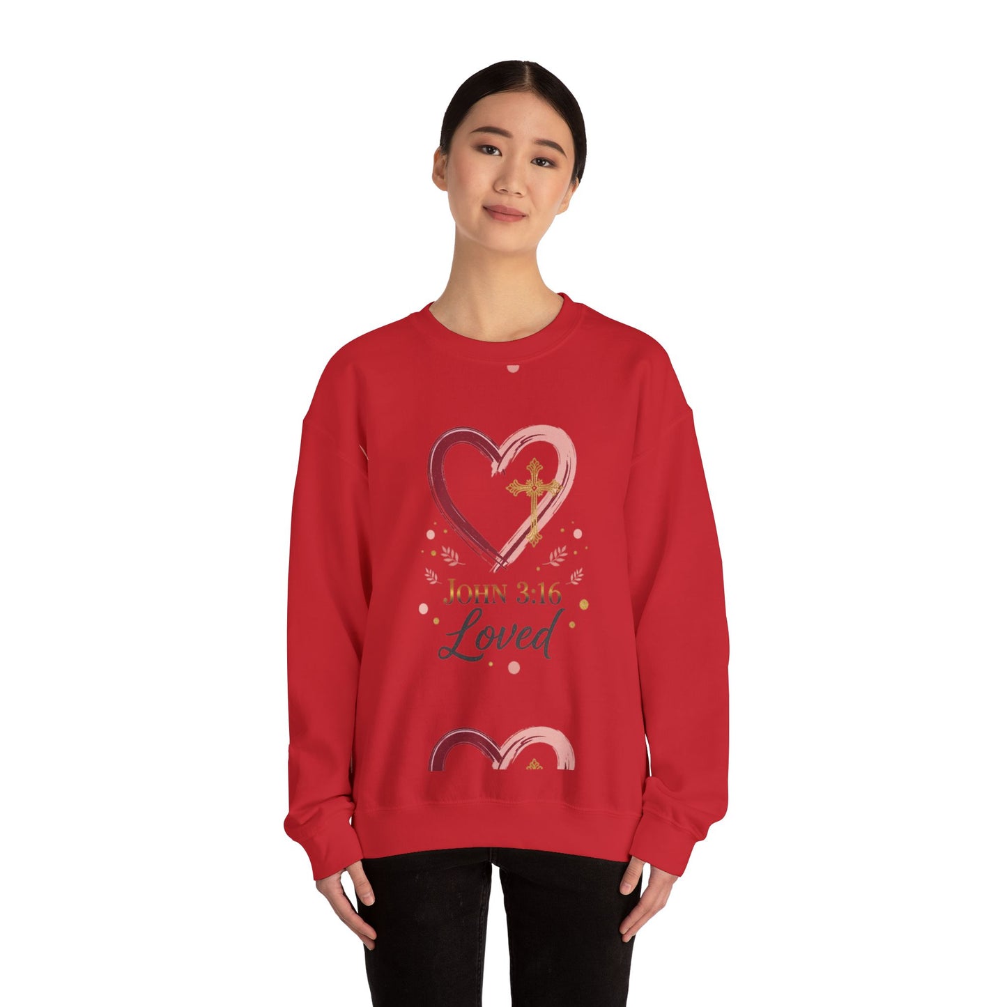 John 3:16 Loved Sweatshirt. Christian Heart Faith Crewneck