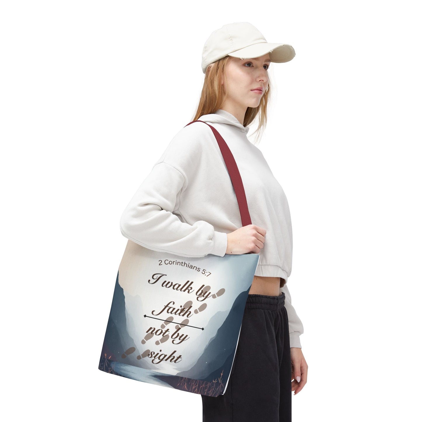 Faith Tote Bag “I Walk by Faith Not by Sight” 2 Corinthians 5:7 Inspirational Tote