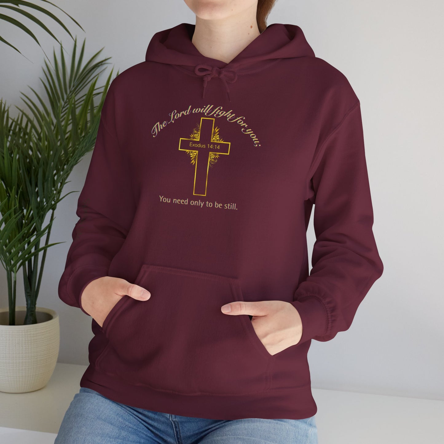 Christian Cross Hoodie  "The Lord will fight for you" Inspirational Faith Sweatshirt