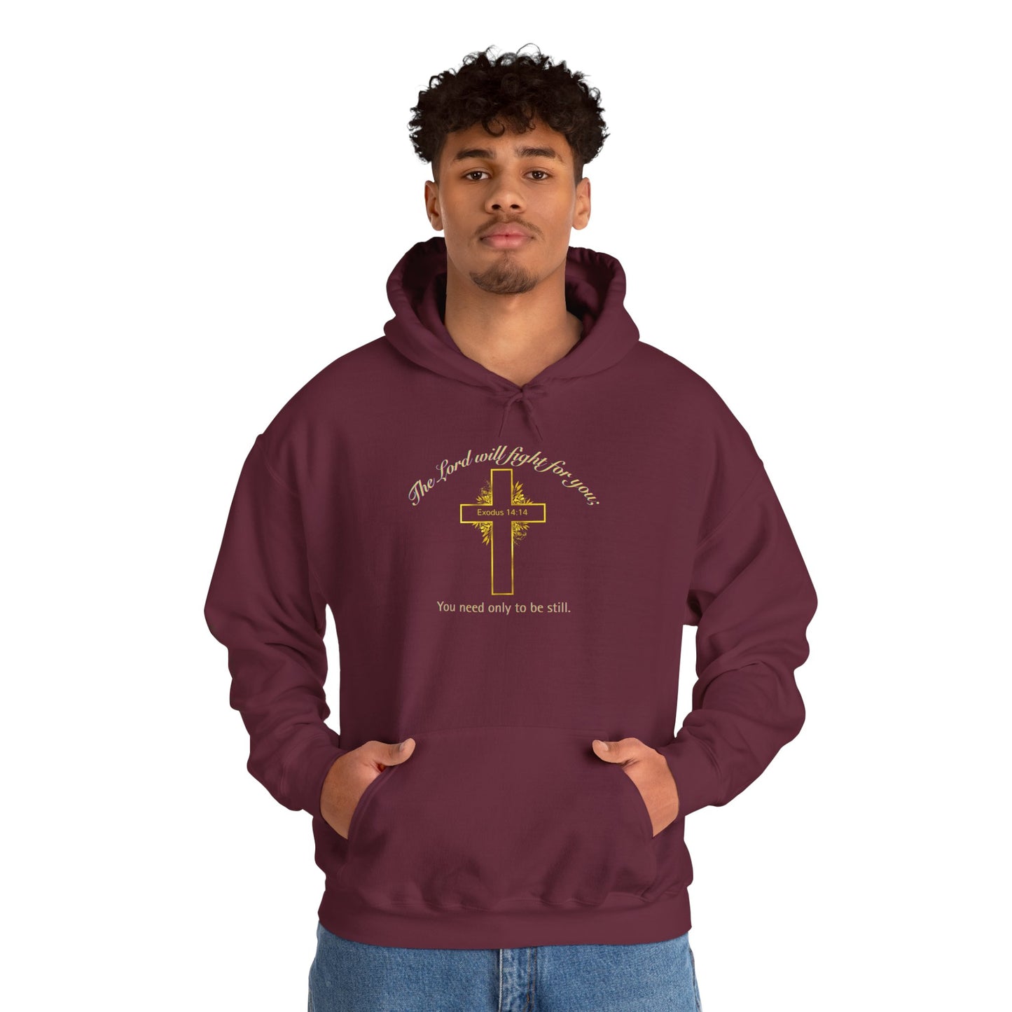 Christian Cross Hoodie  "The Lord will fight for you" Inspirational Faith Sweatshirt