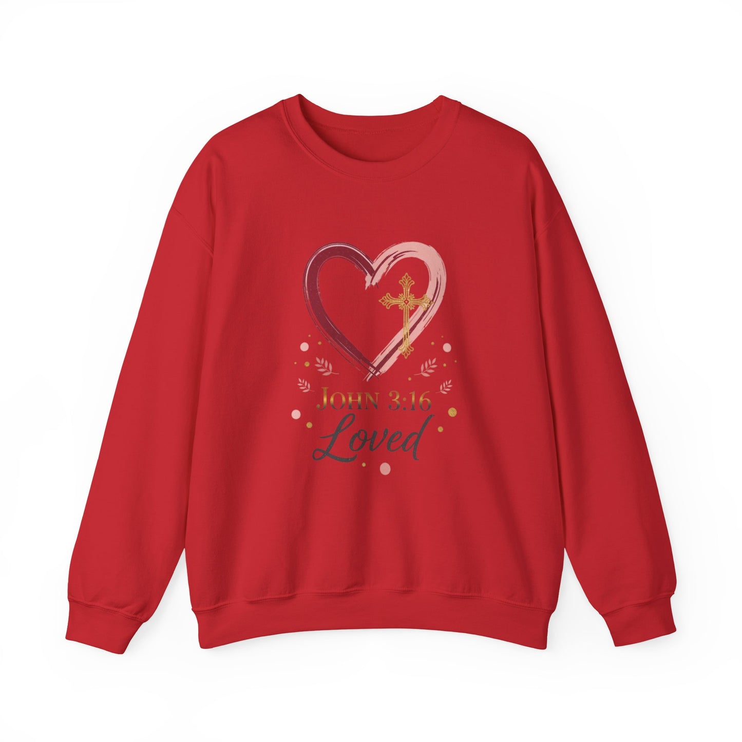 John 3:16 Loved Sweatshirt. Christian Heart Faith Crewneck