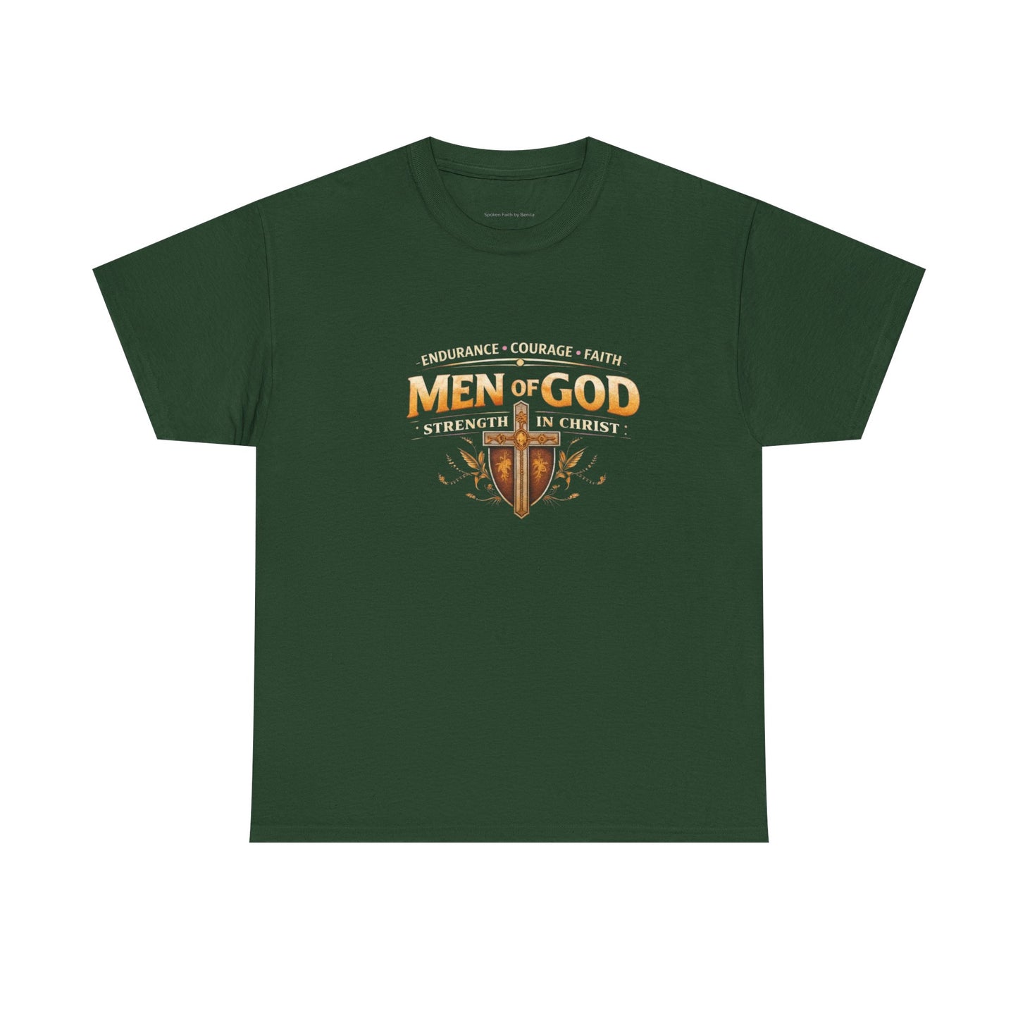 Men of God T-Shirt: Christian Faith Tee with 'Endurance • Courage • Faith' Shield Design