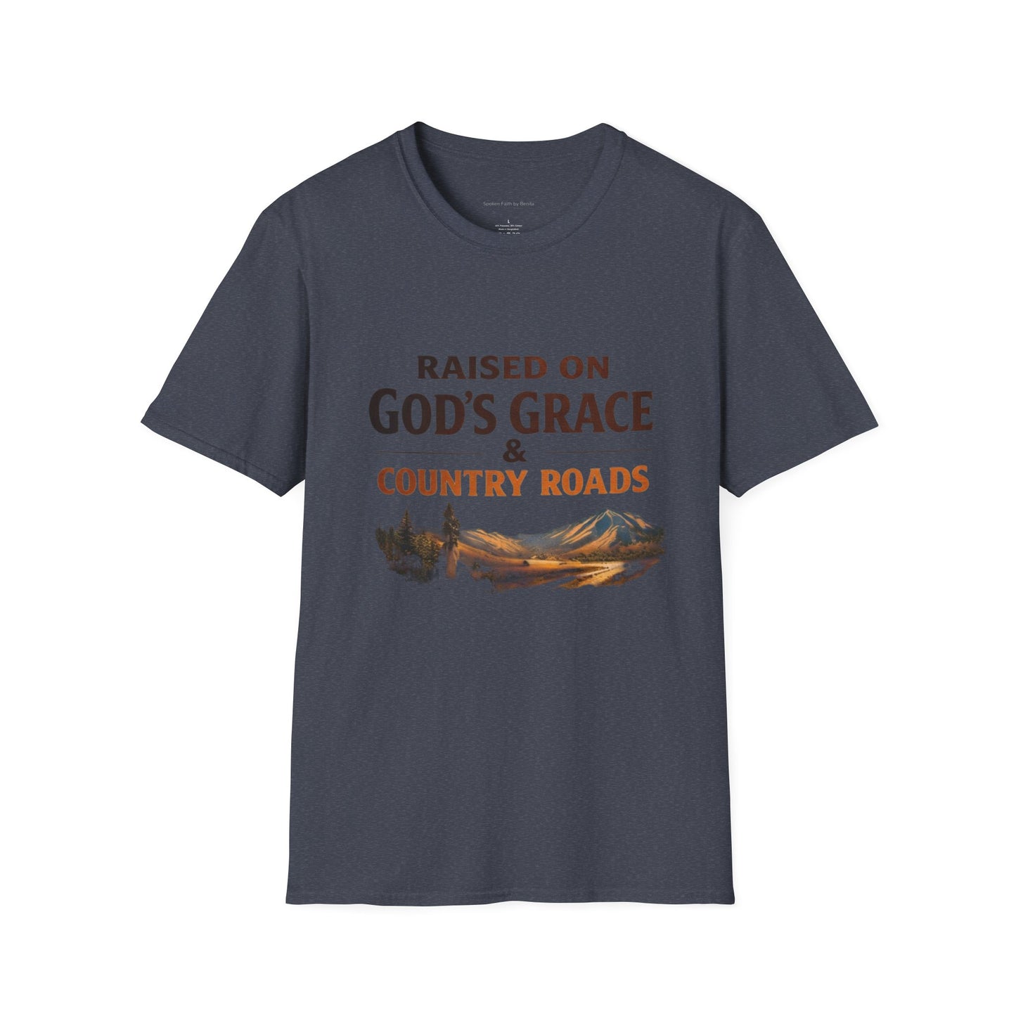 Raised on God's Grace & Country Roads T‑Shirt. Faithful Country Graphic Tee