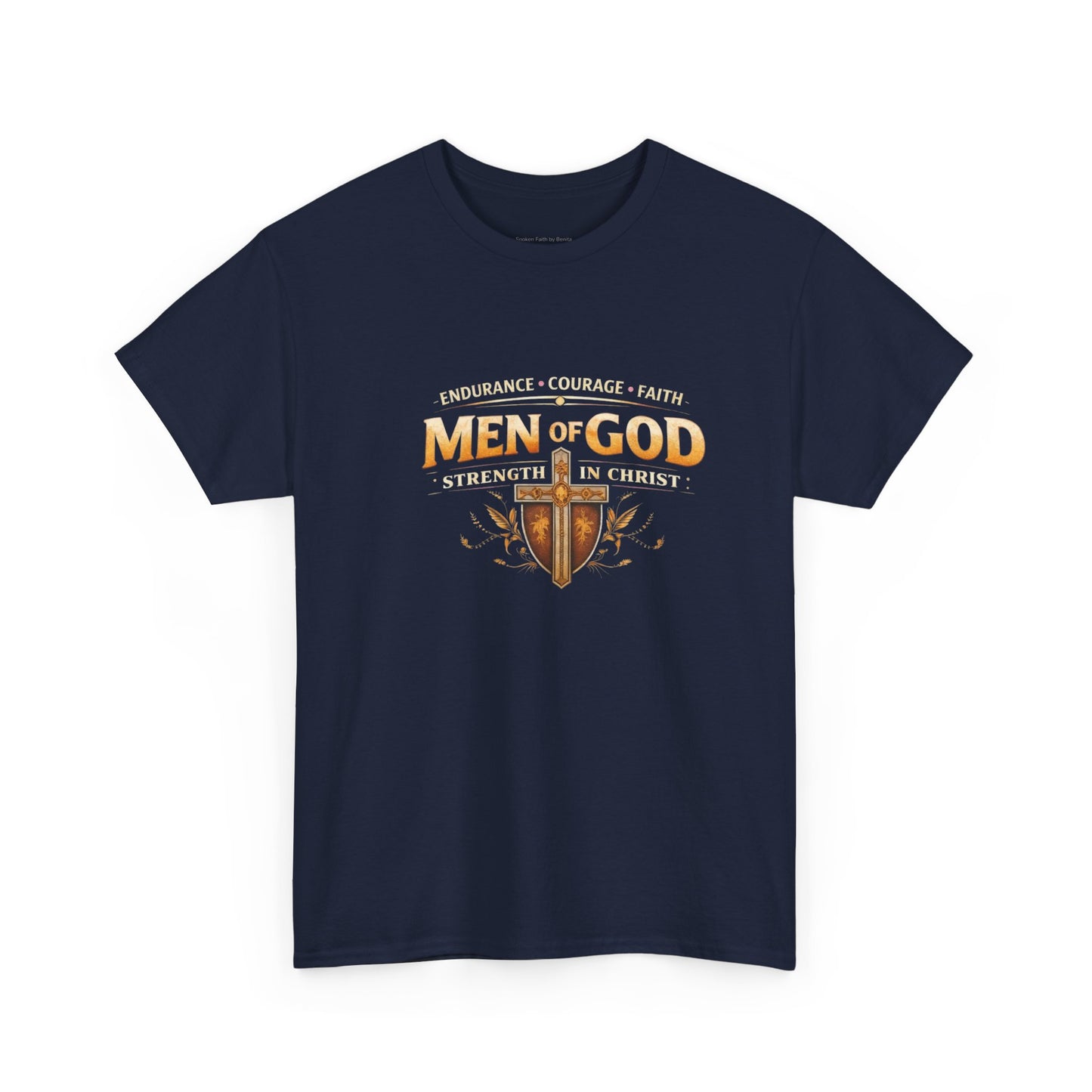 Men of God T-Shirt: Christian Faith Tee with 'Endurance • Courage • Faith' Shield Design