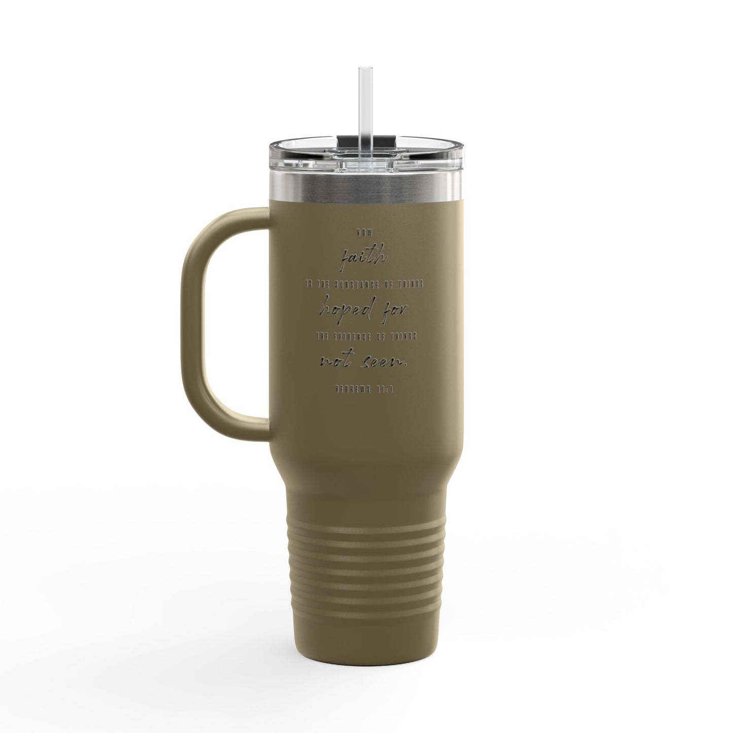40oz Insulated Travel Mug, Inspirational Script Faith Quote