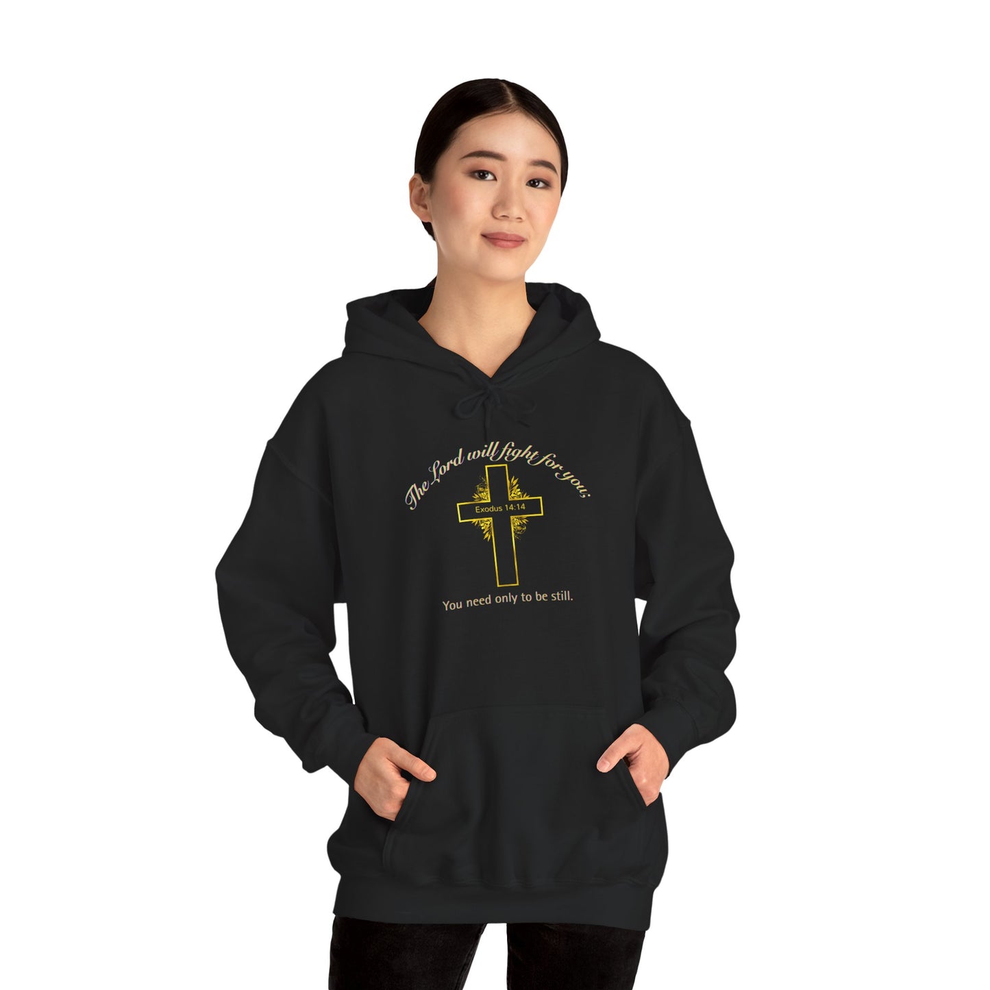 Christian Cross Hoodie  "The Lord will fight for you" Inspirational Faith Sweatshirt
