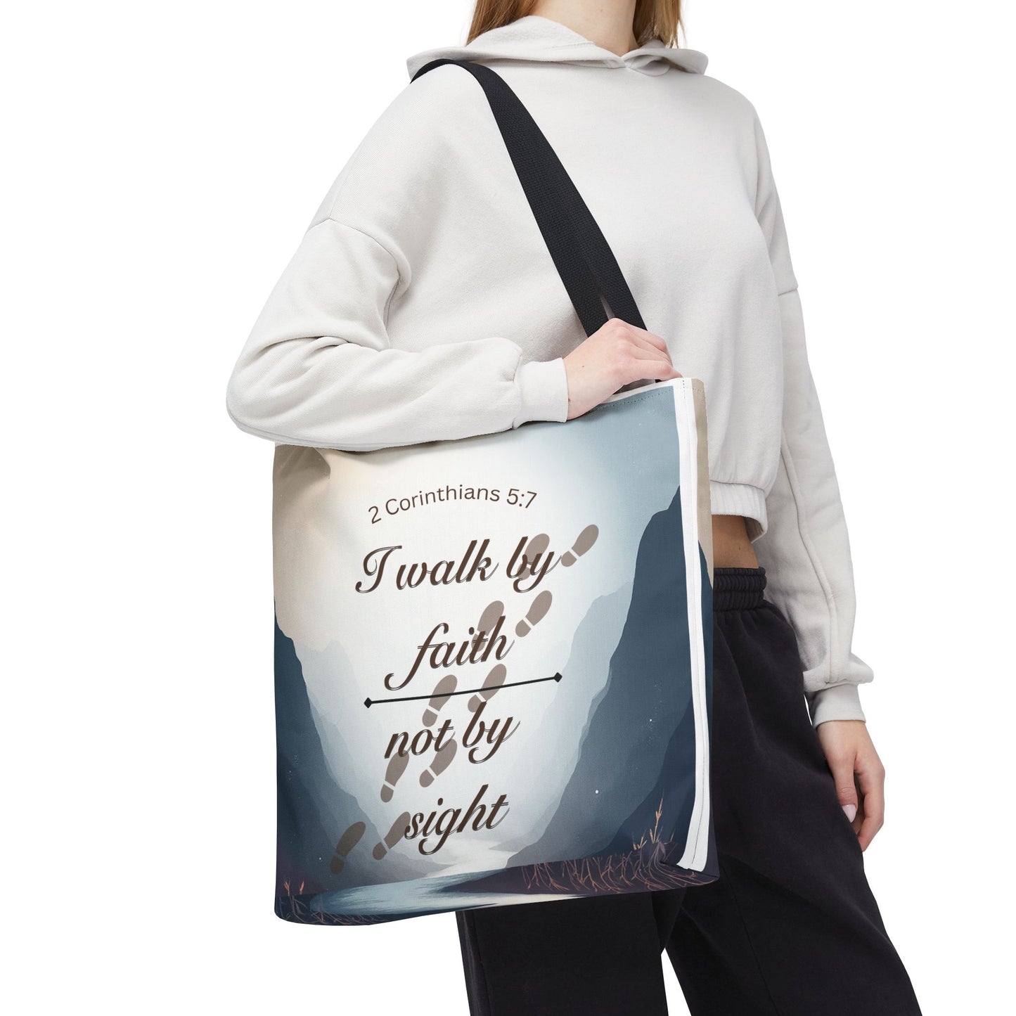 Faith Tote Bag “I Walk by Faith Not by Sight” 2 Corinthians 5:7 Inspirational Tote
