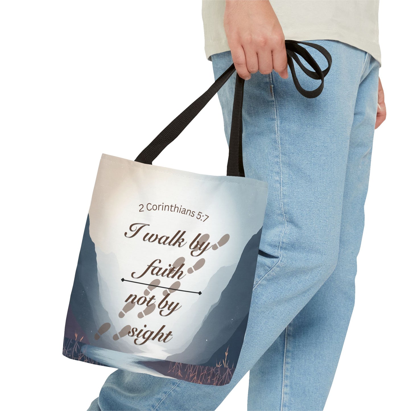 Faith Tote Bag “I Walk by Faith Not by Sight” 2 Corinthians 5:7 Inspirational Tote