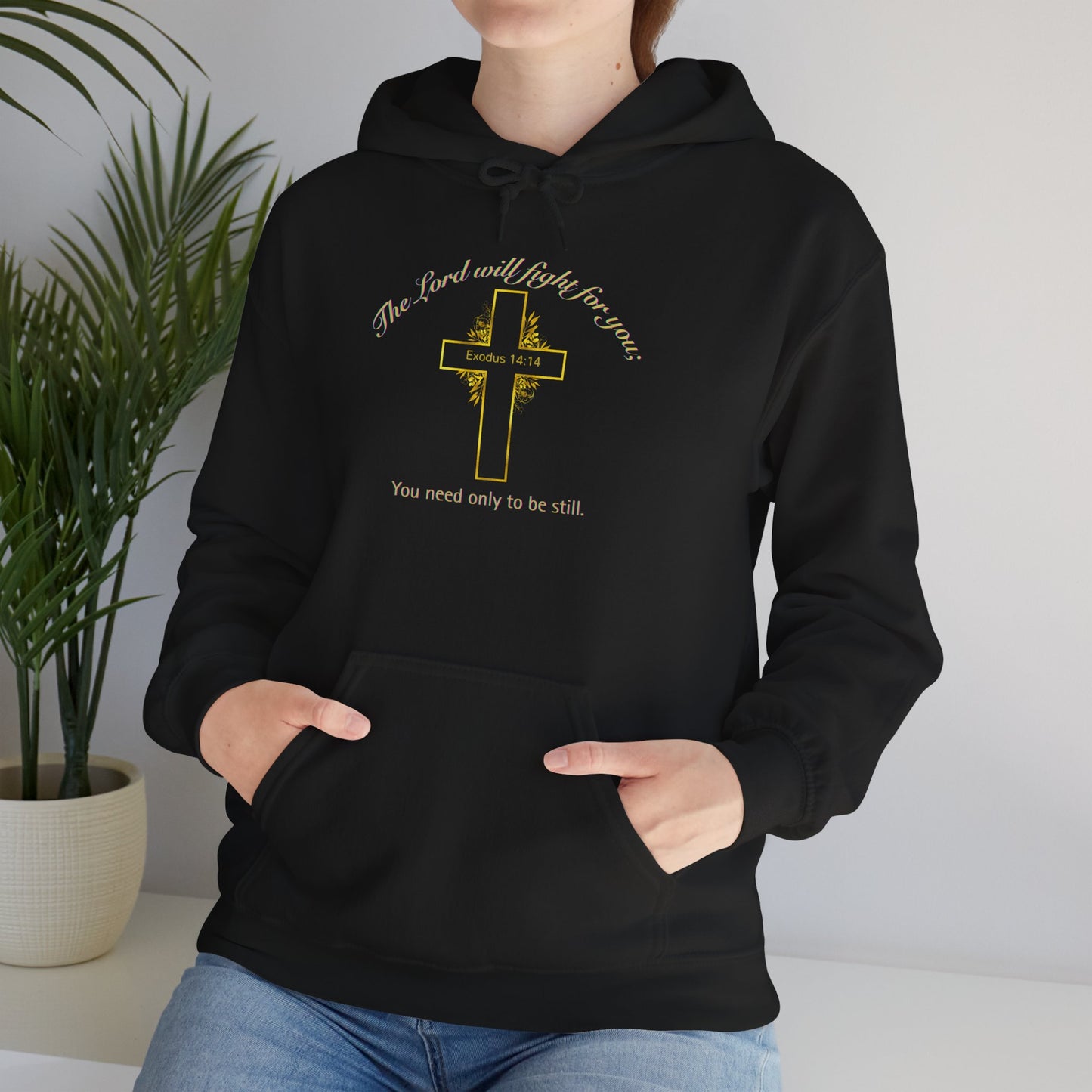 Christian Cross Hoodie  "The Lord will fight for you" Inspirational Faith Sweatshirt