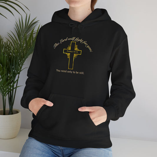 Christian Cross Hoodie  "The Lord will fight for you" Inspirational Faith Sweatshirt