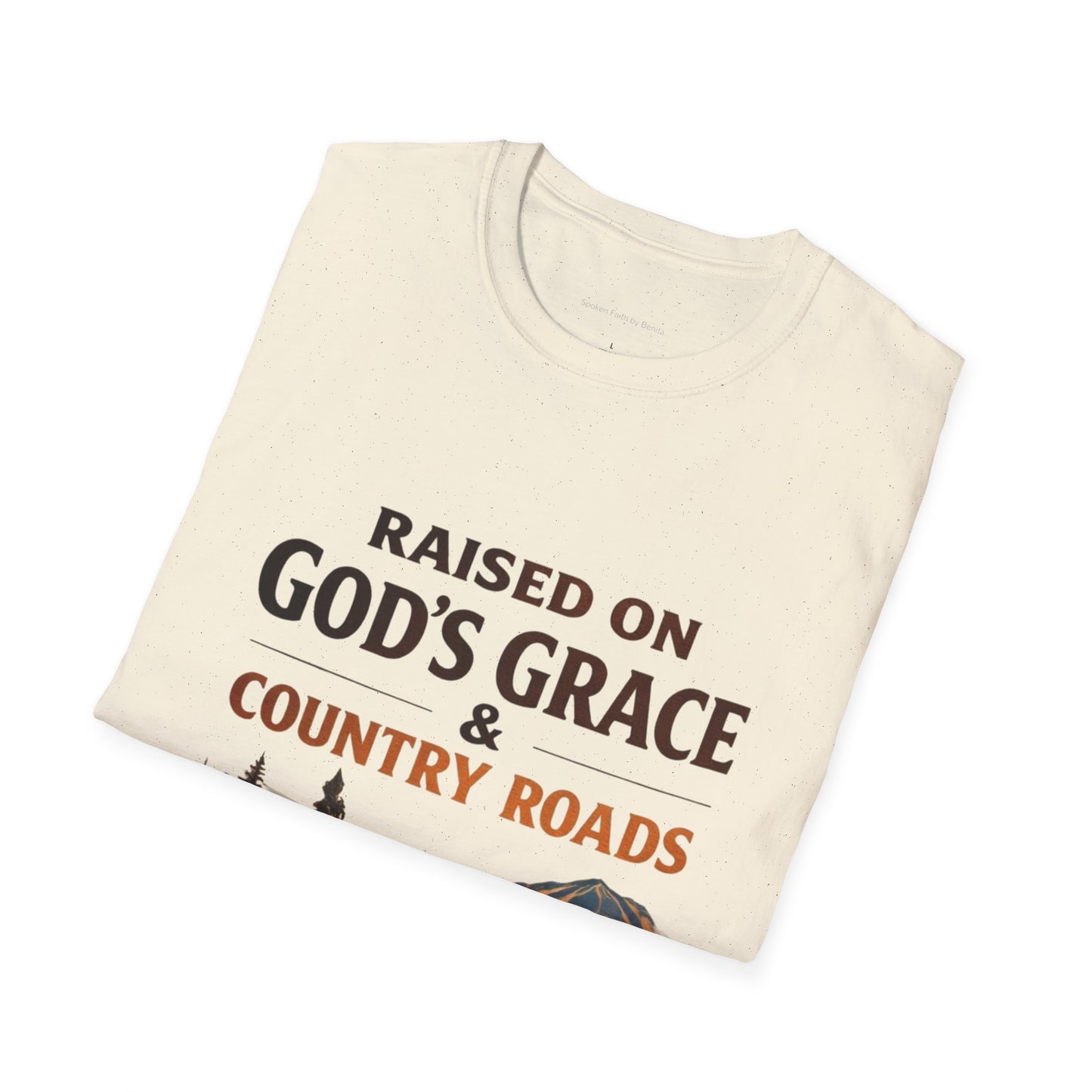 Raised on God's Grace & Country Roads T‑Shirt. Faithful Country Graphic Tee