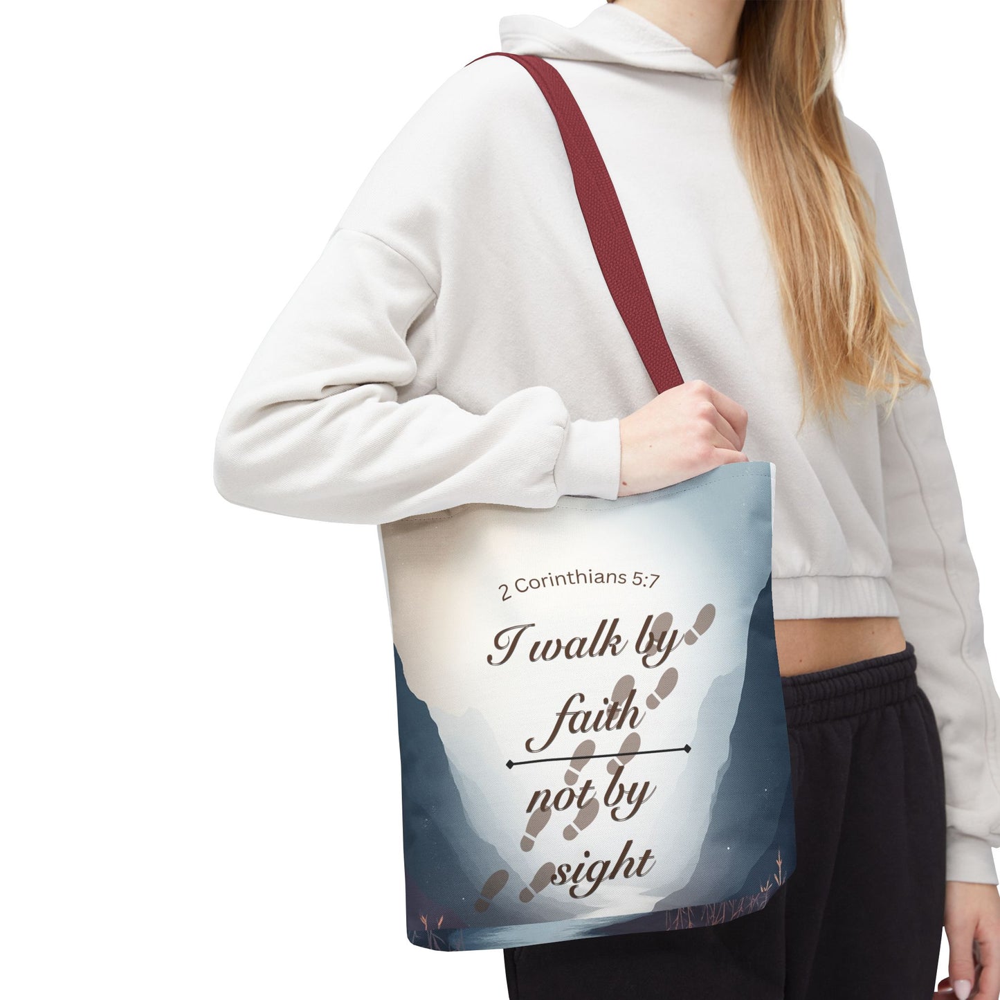 Faith Tote Bag “I Walk by Faith Not by Sight” 2 Corinthians 5:7 Inspirational Tote