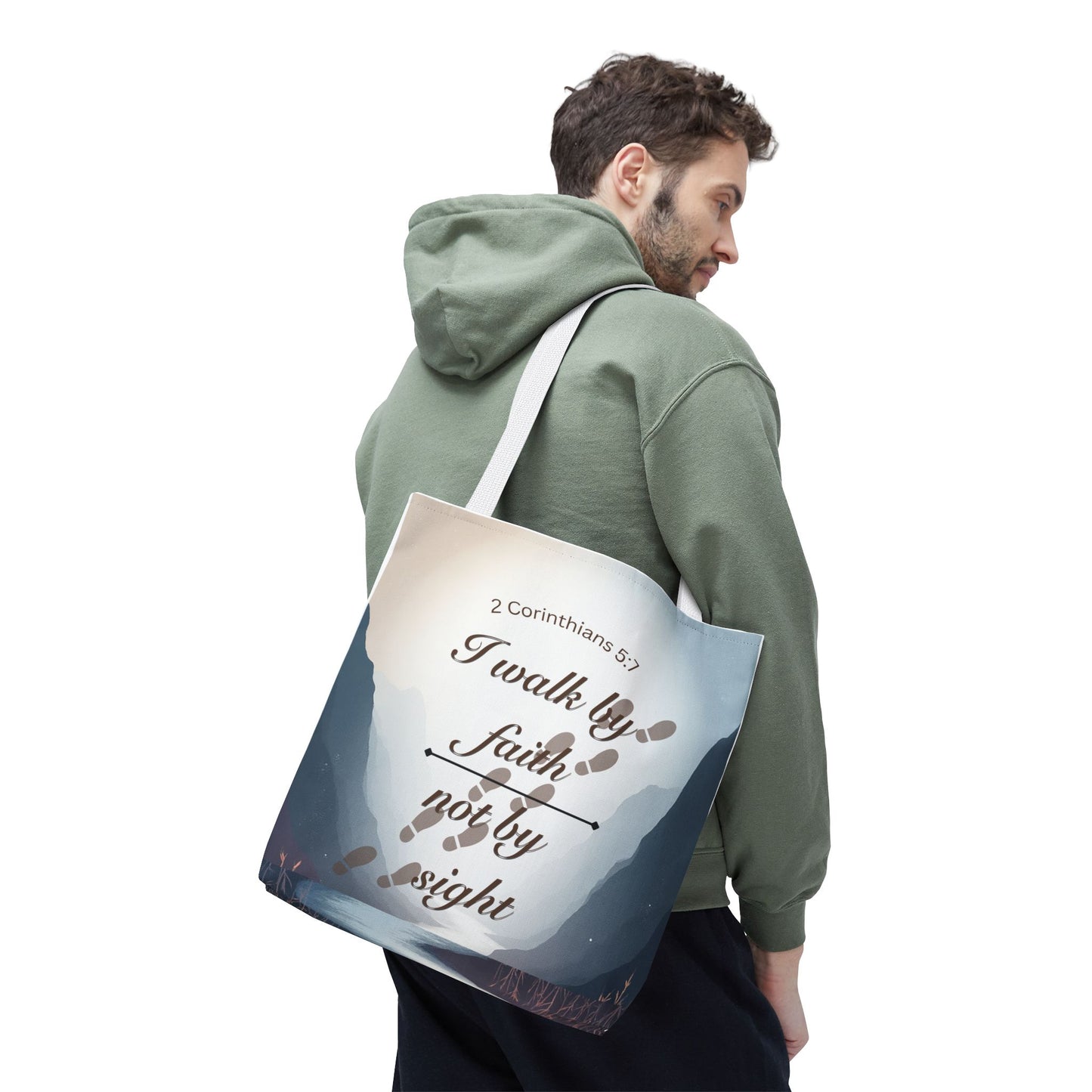 Faith Tote Bag “I Walk by Faith Not by Sight” 2 Corinthians 5:7 Inspirational Tote