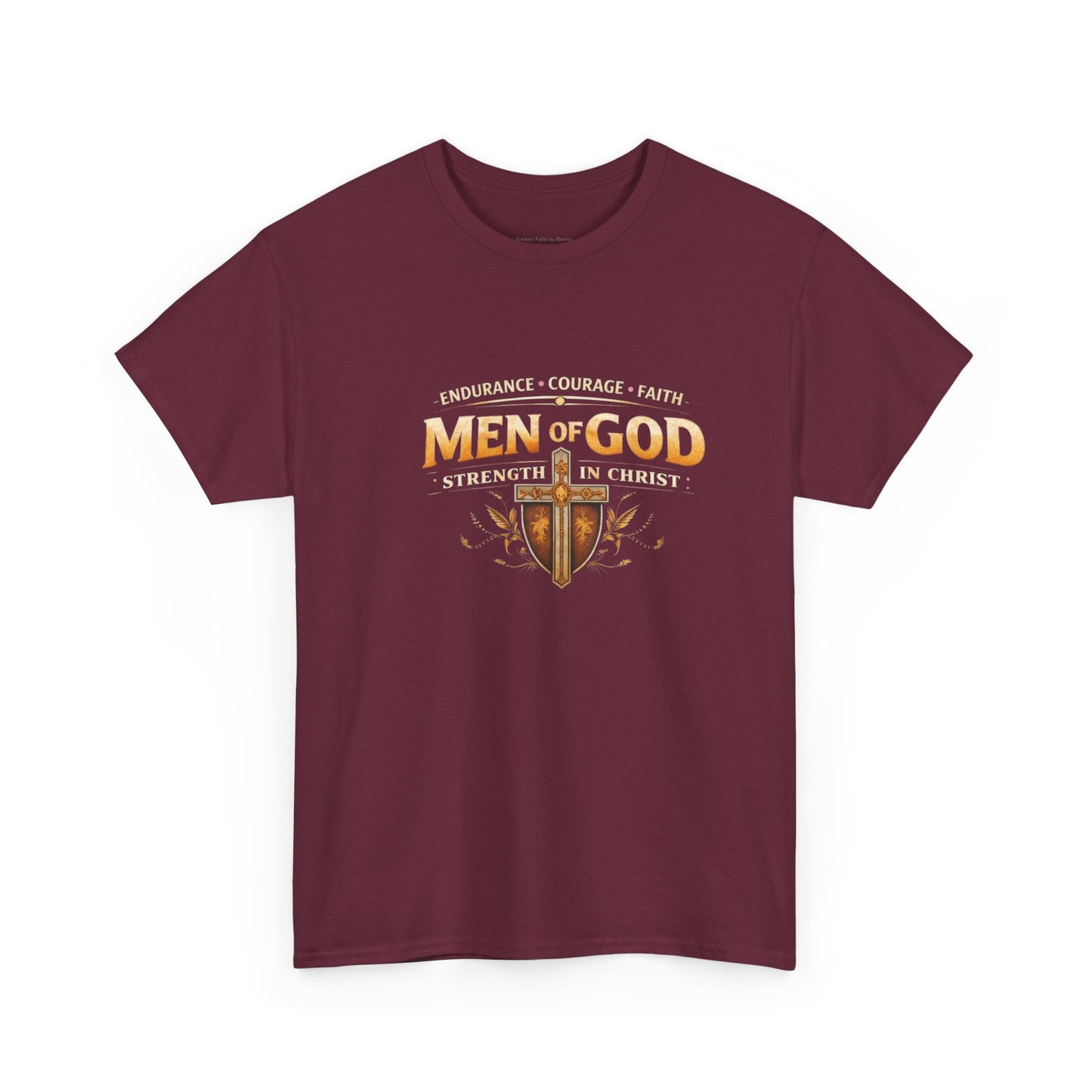 Men of God T-Shirt: Christian Faith Tee with 'Endurance • Courage • Faith' Shield Design