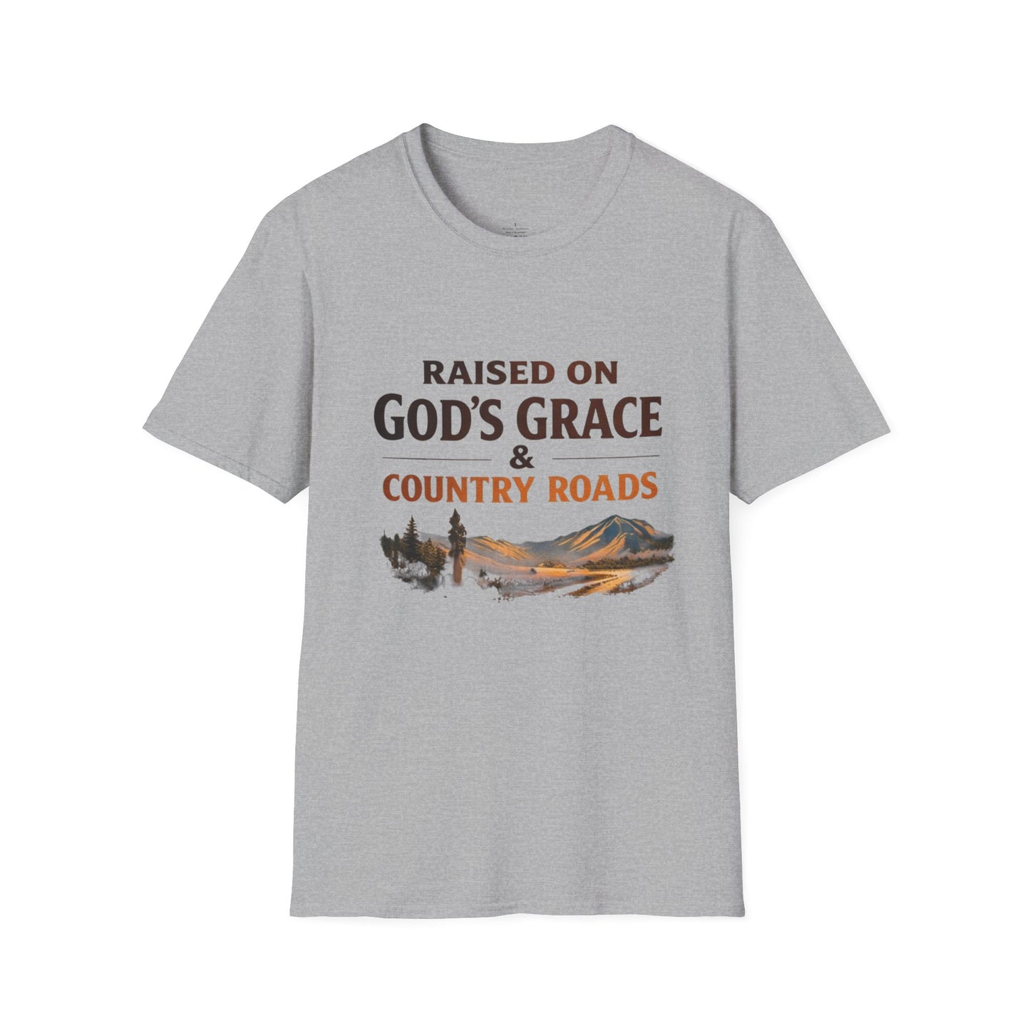 Raised on God's Grace & Country Roads T‑Shirt. Faithful Country Graphic Tee