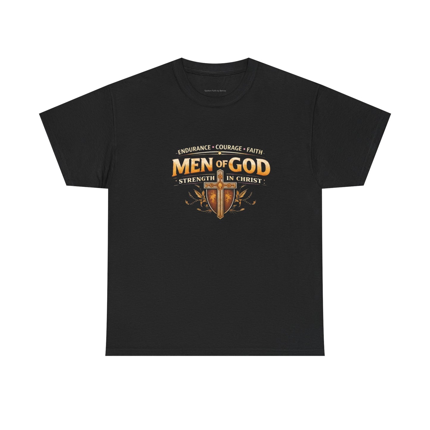 Men of God T-Shirt: Christian Faith Tee with 'Endurance • Courage • Faith' Shield Design
