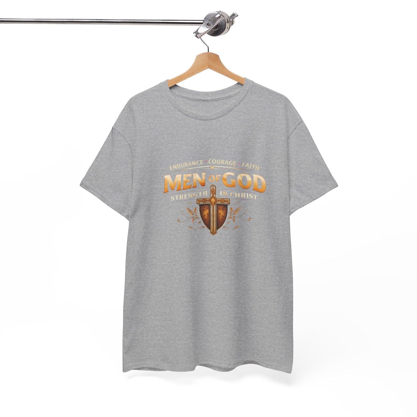 Men of God T-Shirt: Christian Faith Tee with 'Endurance • Courage • Faith' Shield Design