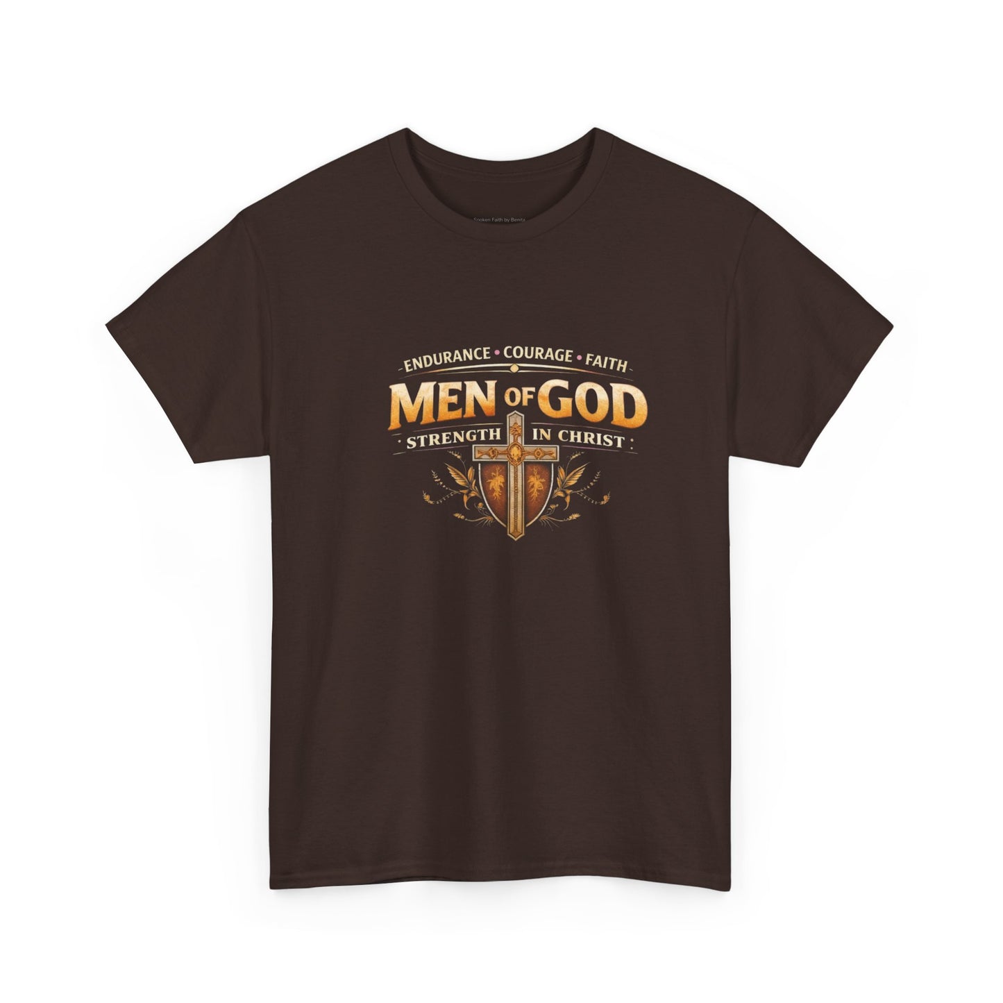 Men of God T-Shirt: Christian Faith Tee with 'Endurance • Courage • Faith' Shield Design