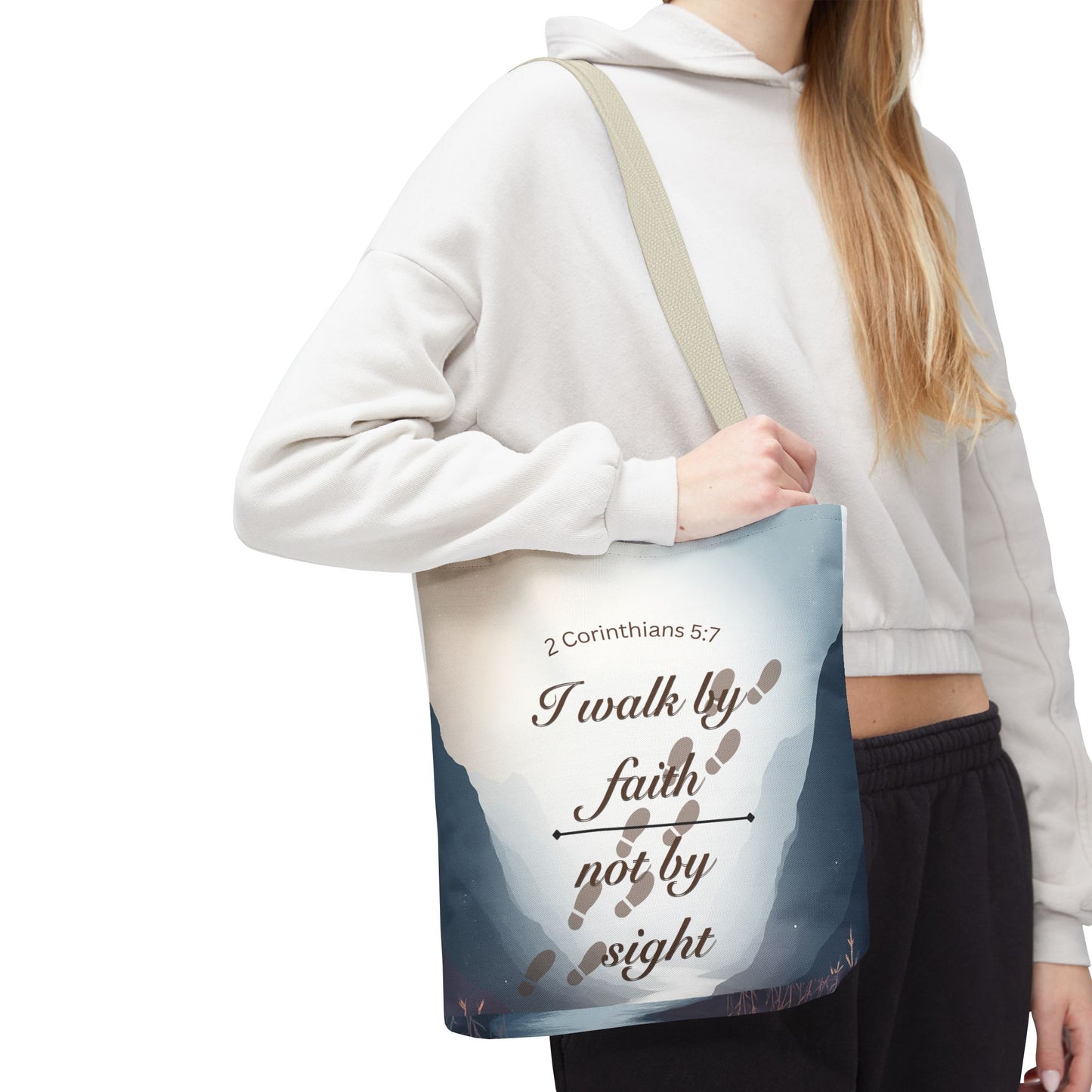 Faith Tote Bag “I Walk by Faith Not by Sight” 2 Corinthians 5:7 Inspirational Tote
