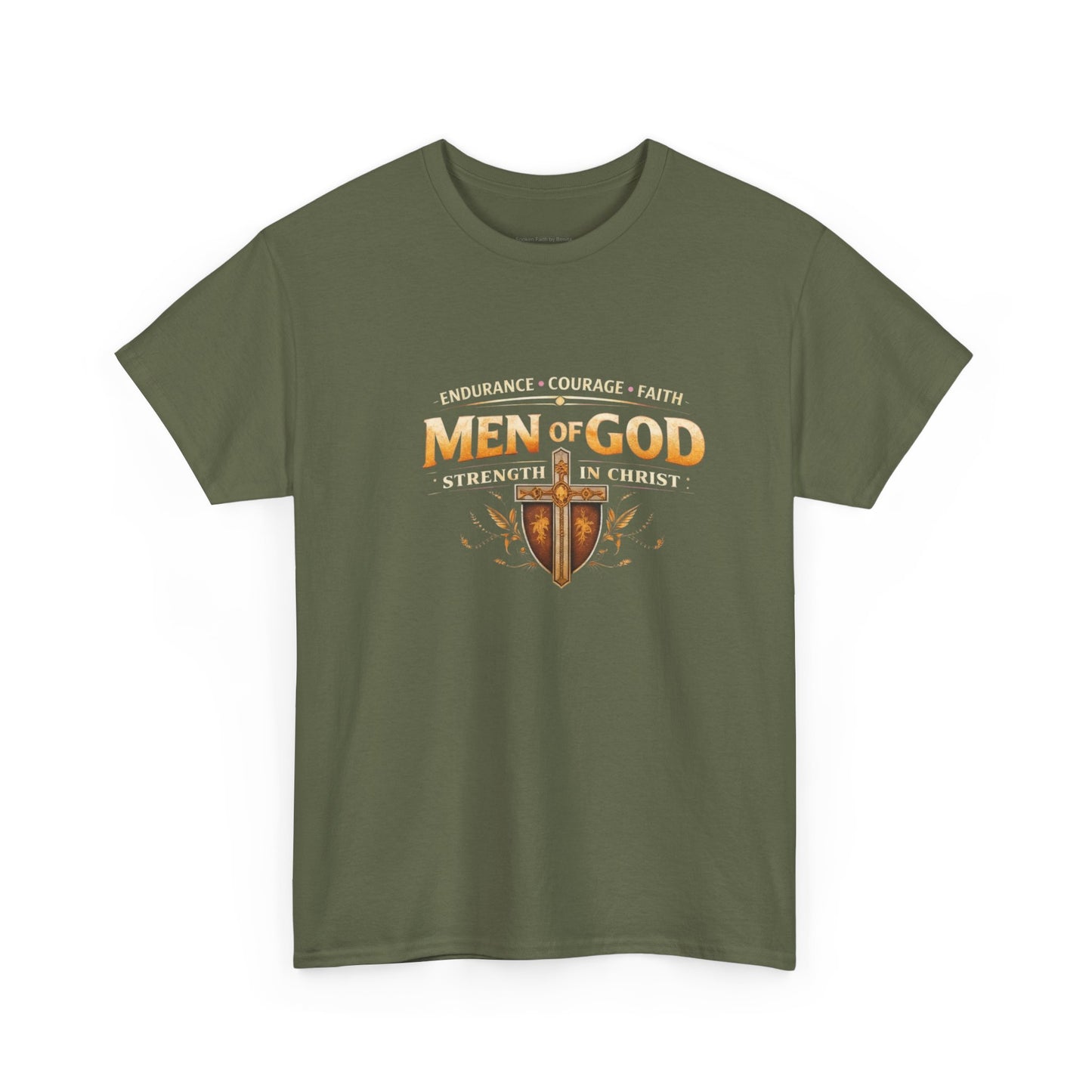 Men of God T-Shirt: Christian Faith Tee with 'Endurance • Courage • Faith' Shield Design