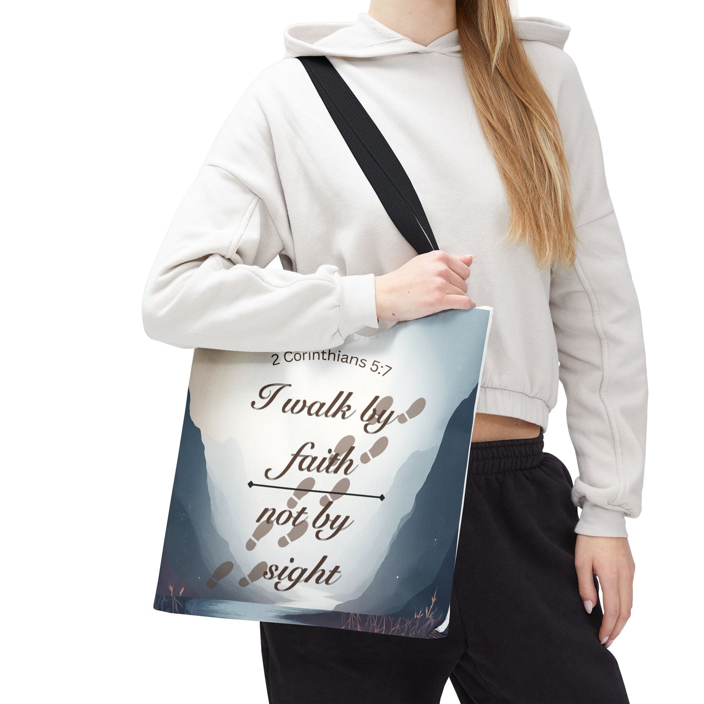 Faith Tote Bag “I Walk by Faith Not by Sight” 2 Corinthians 5:7 Inspirational Tote