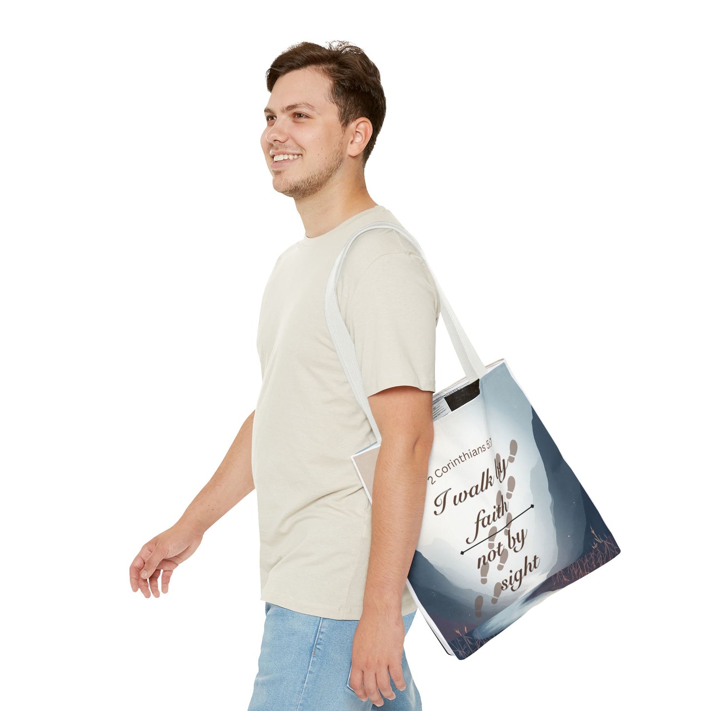 Faith Tote Bag “I Walk by Faith Not by Sight” 2 Corinthians 5:7 Inspirational Tote