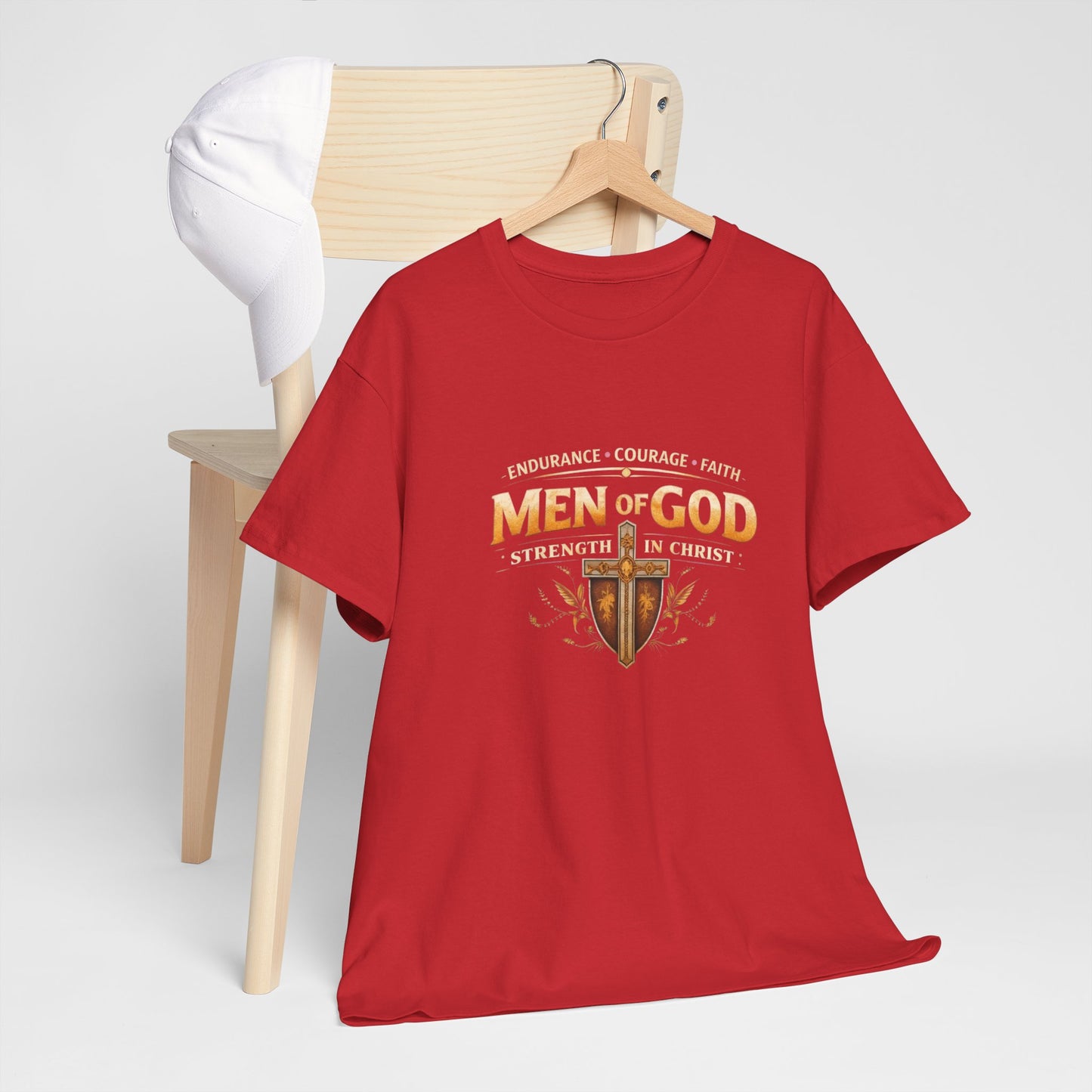 Men of God T-Shirt: Christian Faith Tee with 'Endurance • Courage • Faith' Shield Design