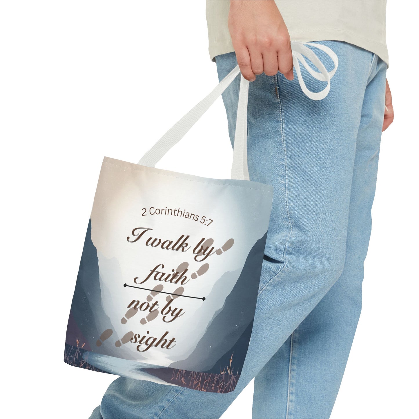 Faith Tote Bag “I Walk by Faith Not by Sight” 2 Corinthians 5:7 Inspirational Tote