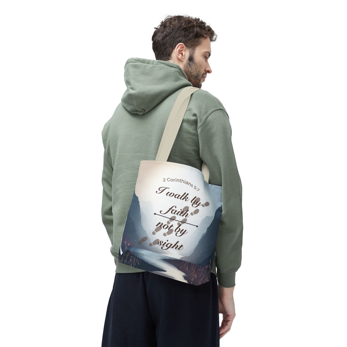 Faith Tote Bag “I Walk by Faith Not by Sight” 2 Corinthians 5:7 Inspirational Tote