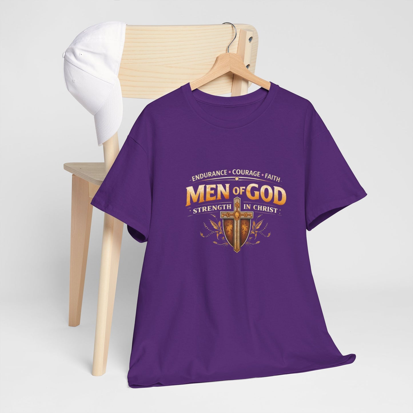 Men of God T-Shirt: Christian Faith Tee with 'Endurance • Courage • Faith' Shield Design