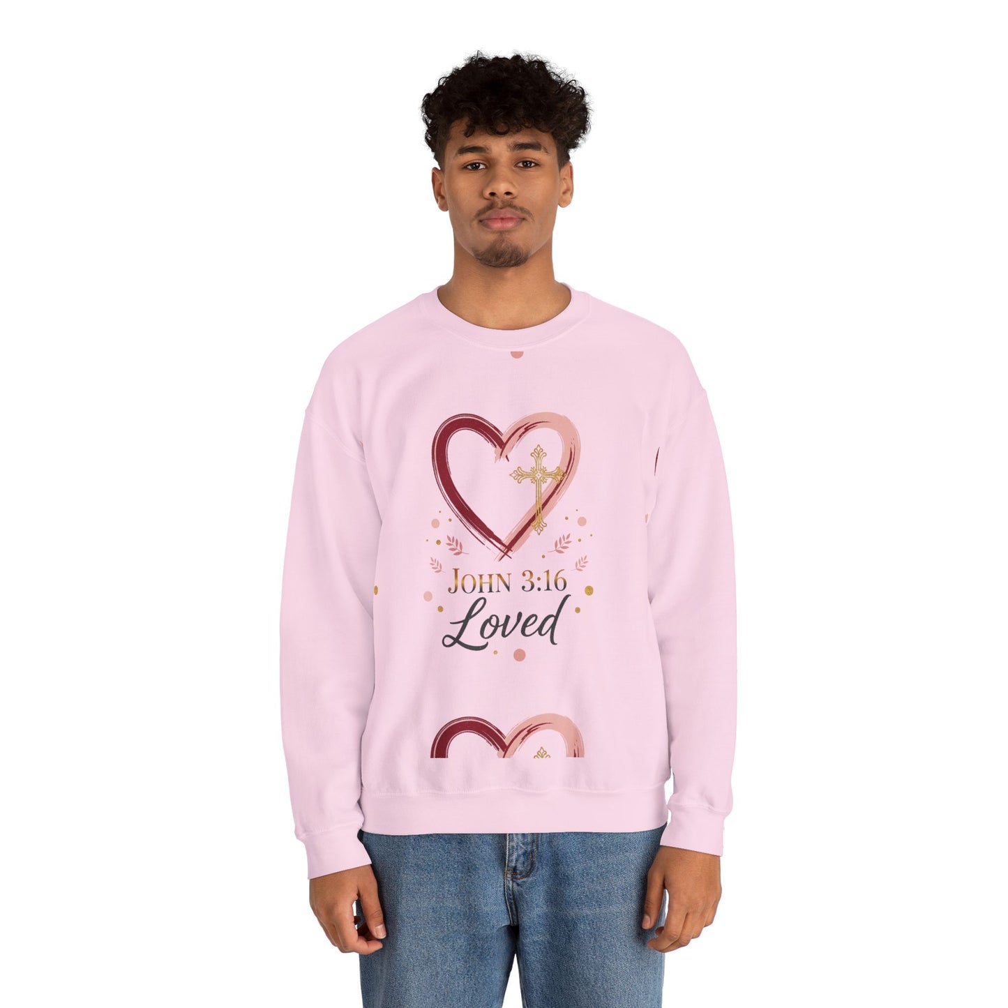 John 3:16 Loved Sweatshirt. Christian Heart Faith Crewneck