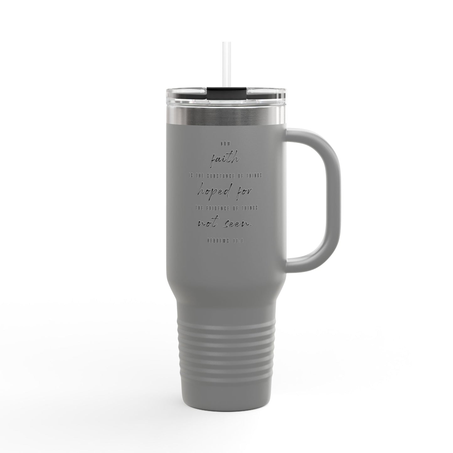 40oz Insulated Travel Mug, Inspirational Script Faith Quote