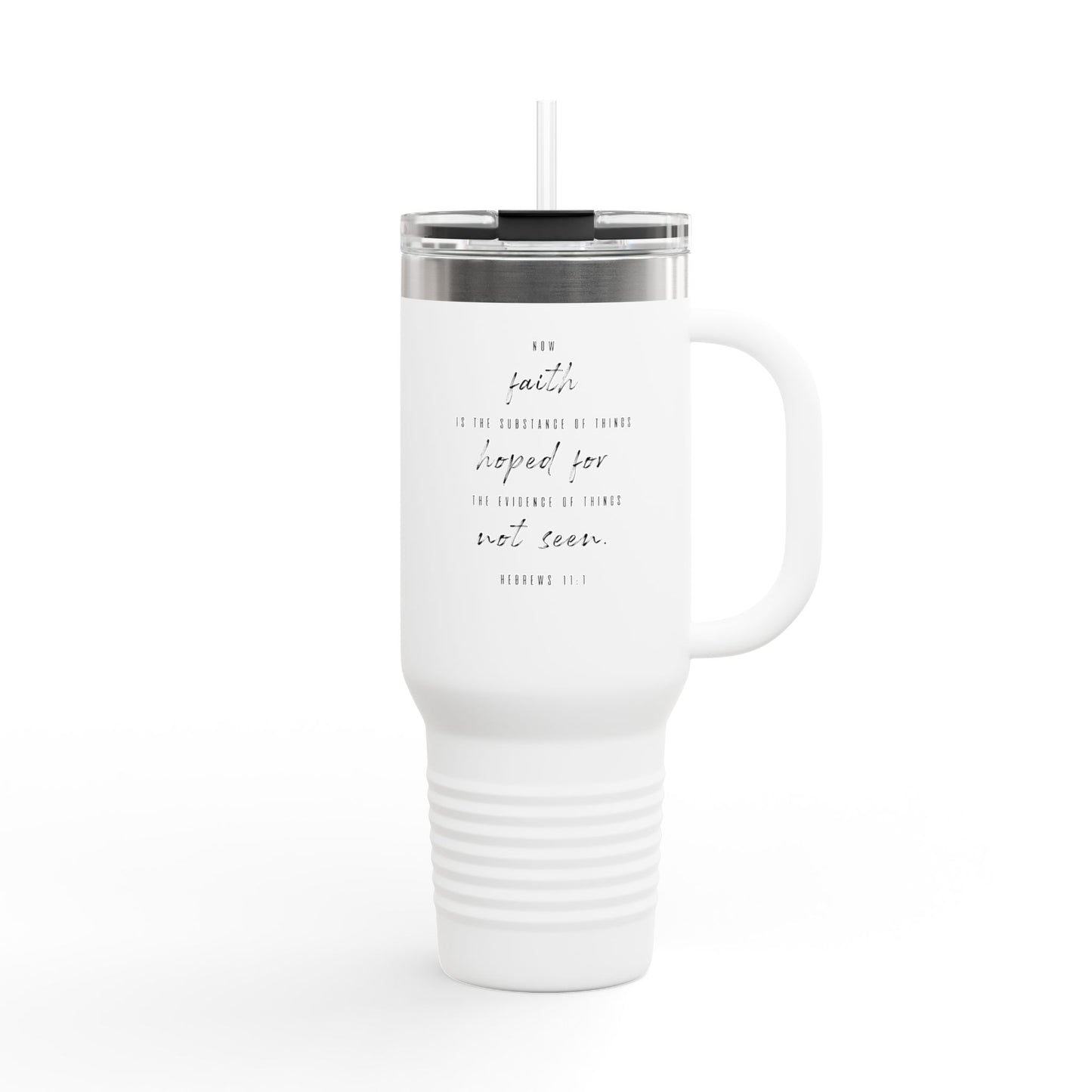 40oz Insulated Travel Mug, Inspirational Script Faith Quote